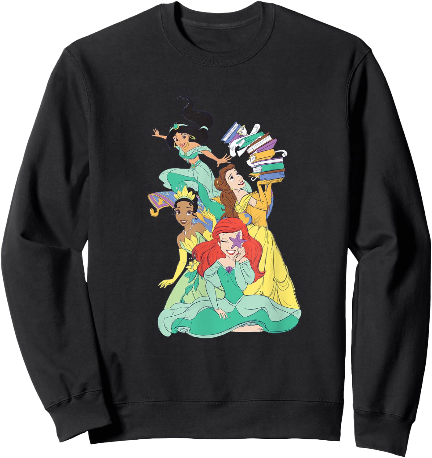 Disney Princess Jasmine Ariel Belle Tiana Pastel Art Sweatshirt - Sweatshirt | Black