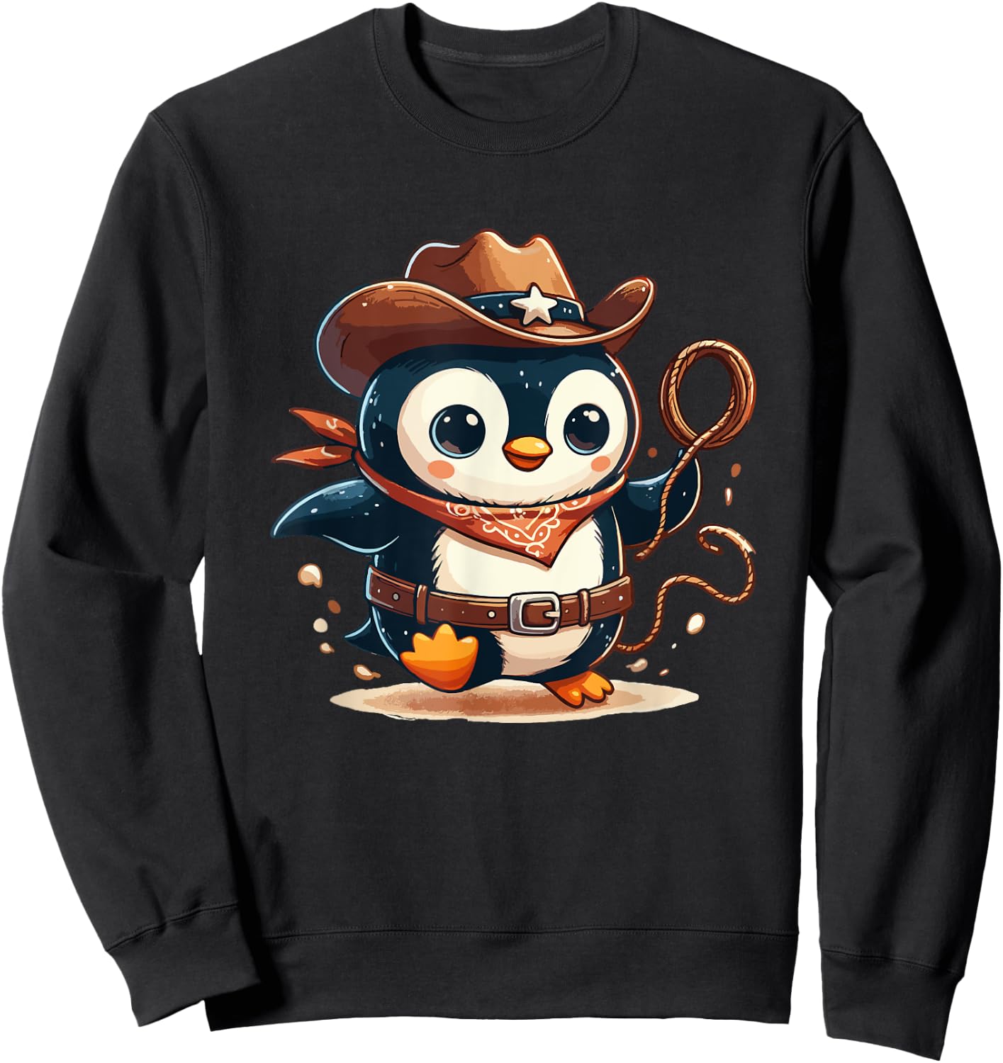 Western Rodeo Cowboy Hat Penguin Texas Animals Sweatshirt - Sweatshirt | Black