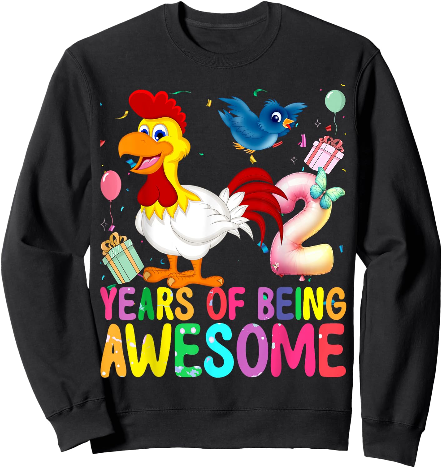 2 Years Old Chicken 2th Birthday Girl Chicken Party Sweatshirt - Sweatshirt | Black