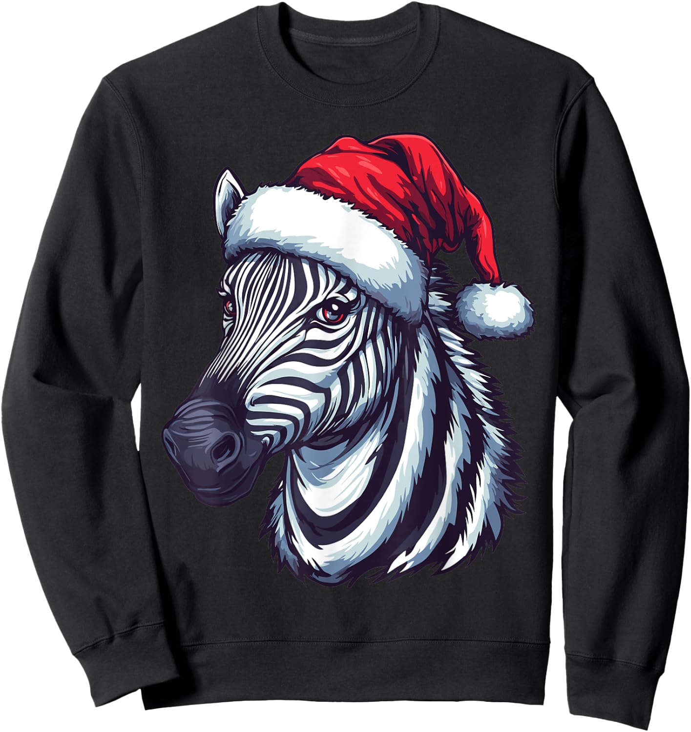 Zebra Santa Hat Funny Xmas Zebra Lovers Christmas Pajama Sweatshirt - Sweatshirt | Black