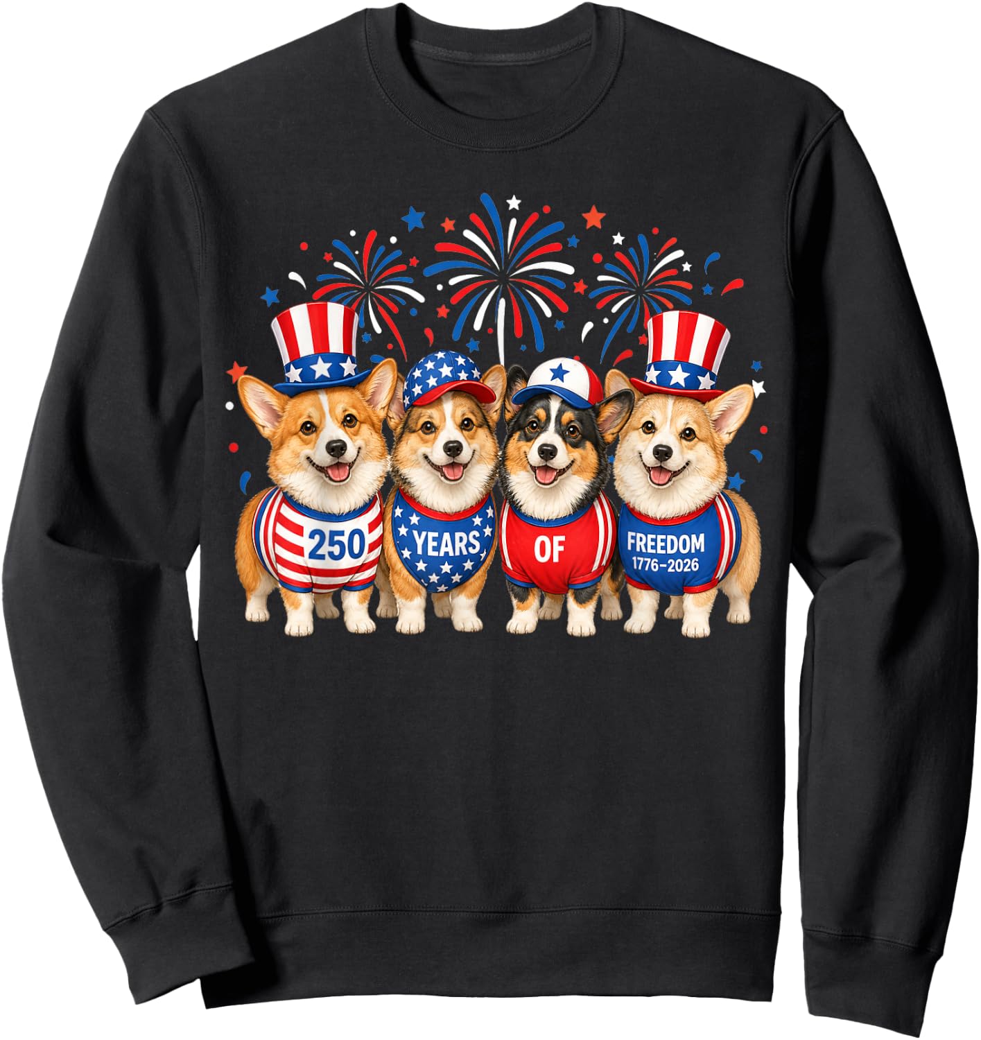 Corgi Dog 250 Years American 1776 2026 4th July Sweatshirt - Sweatshirt | Black