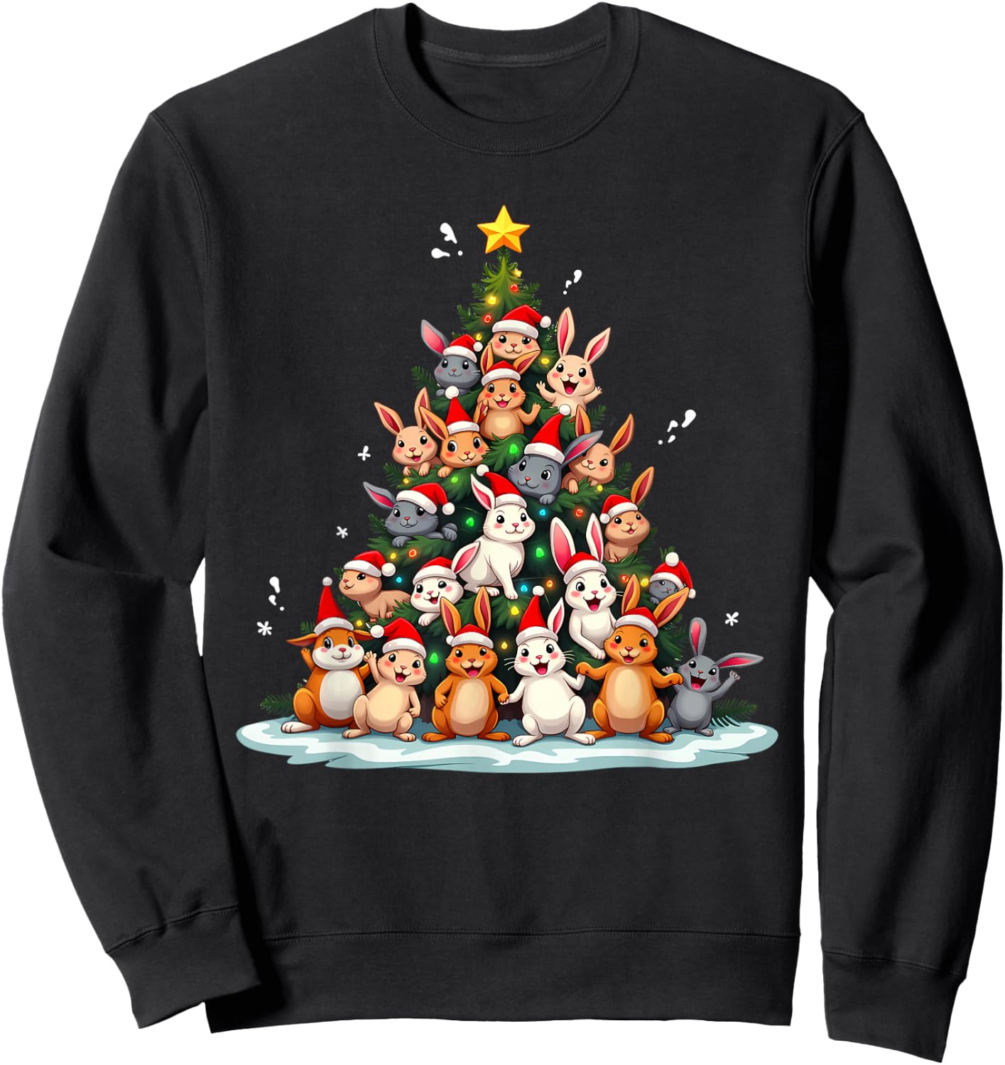 Rabbit Christmas Tree Funny Holiday Bunny Sweatshirt - Sweatshirt | Black
