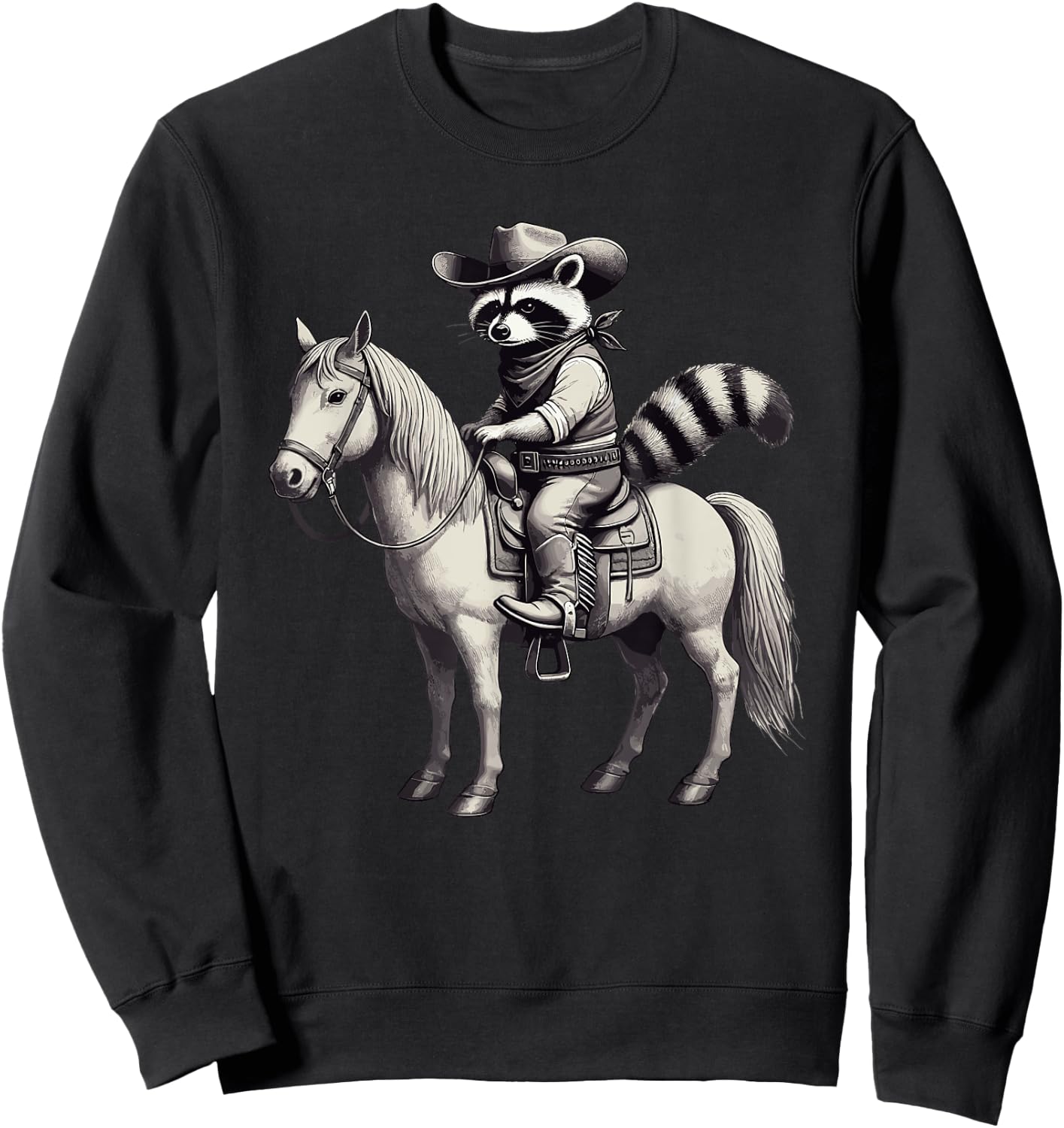 Raccoon Cowboy Vintage, Hat & Horse, Cowgirl, Funny Western Sweatshirt - Sweatshirt | Black