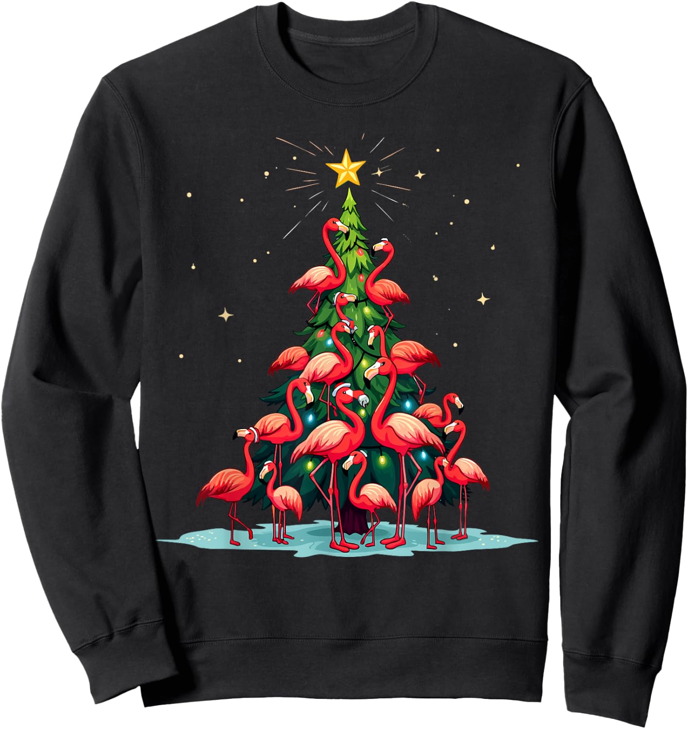 Flamingo Christmas Tree. Funny Pinkie Holiday Flamingo Sweatshirt - Sweatshirt | Black