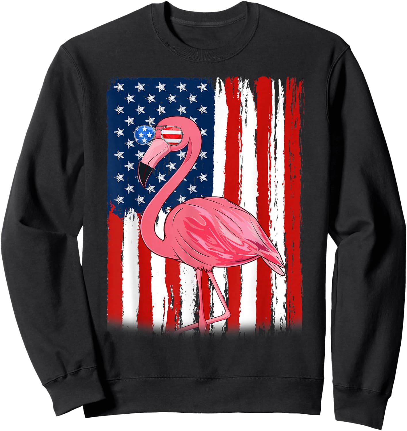 Flamingo US America Flag Men Women 4th of July Patriotic Sweatshirt - Sweatshirt | Black