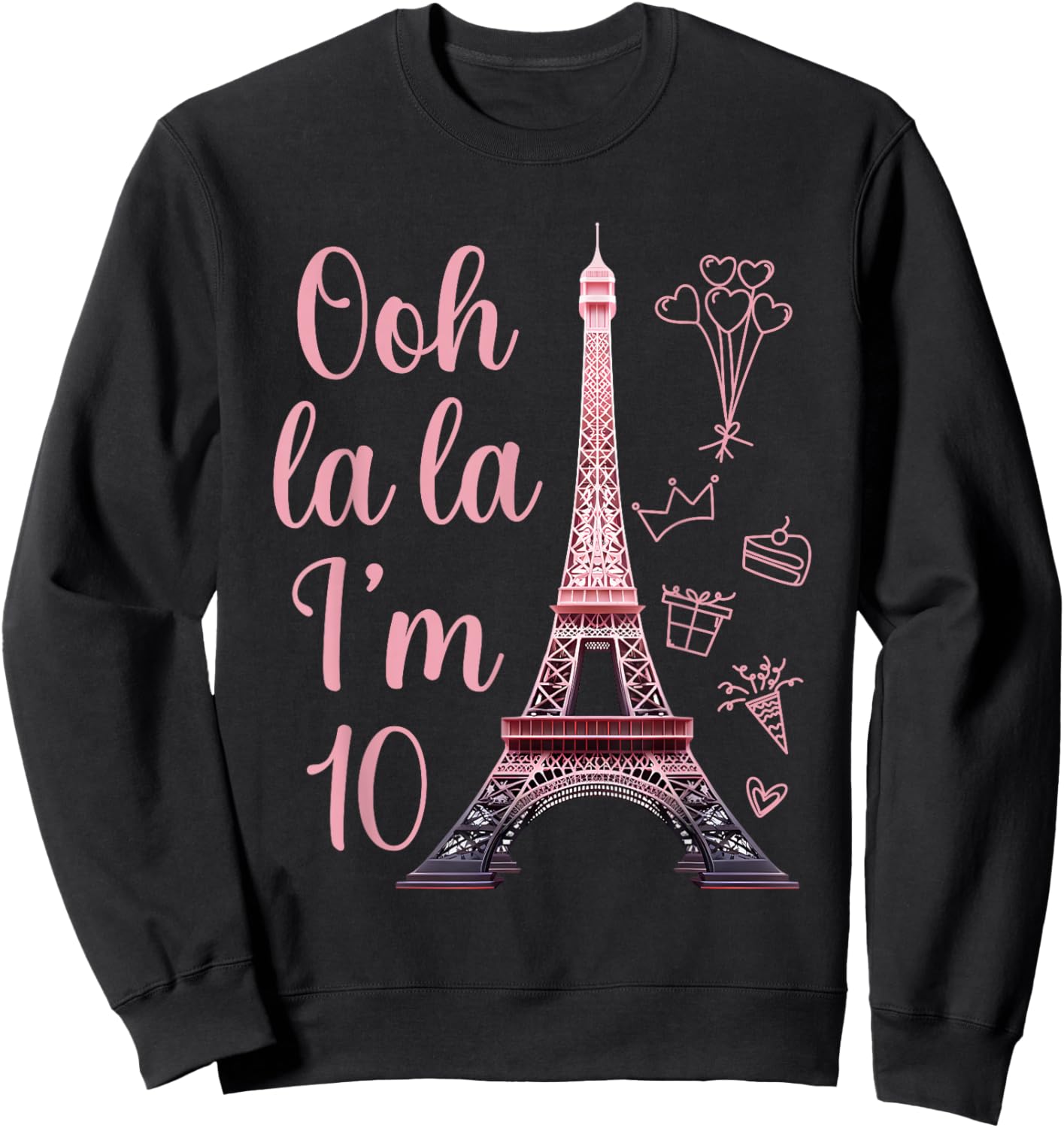 Paris 10th Birthday Eiffel Tower 10 Years Old Cute Girl Sweatshirt - Sweatshirt | Black