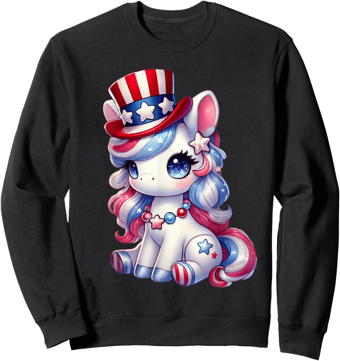 Unicorn 4th of July Shirt Girls Women USA Flag Kids Cute Sweatshirt - Sweatshirt | Black