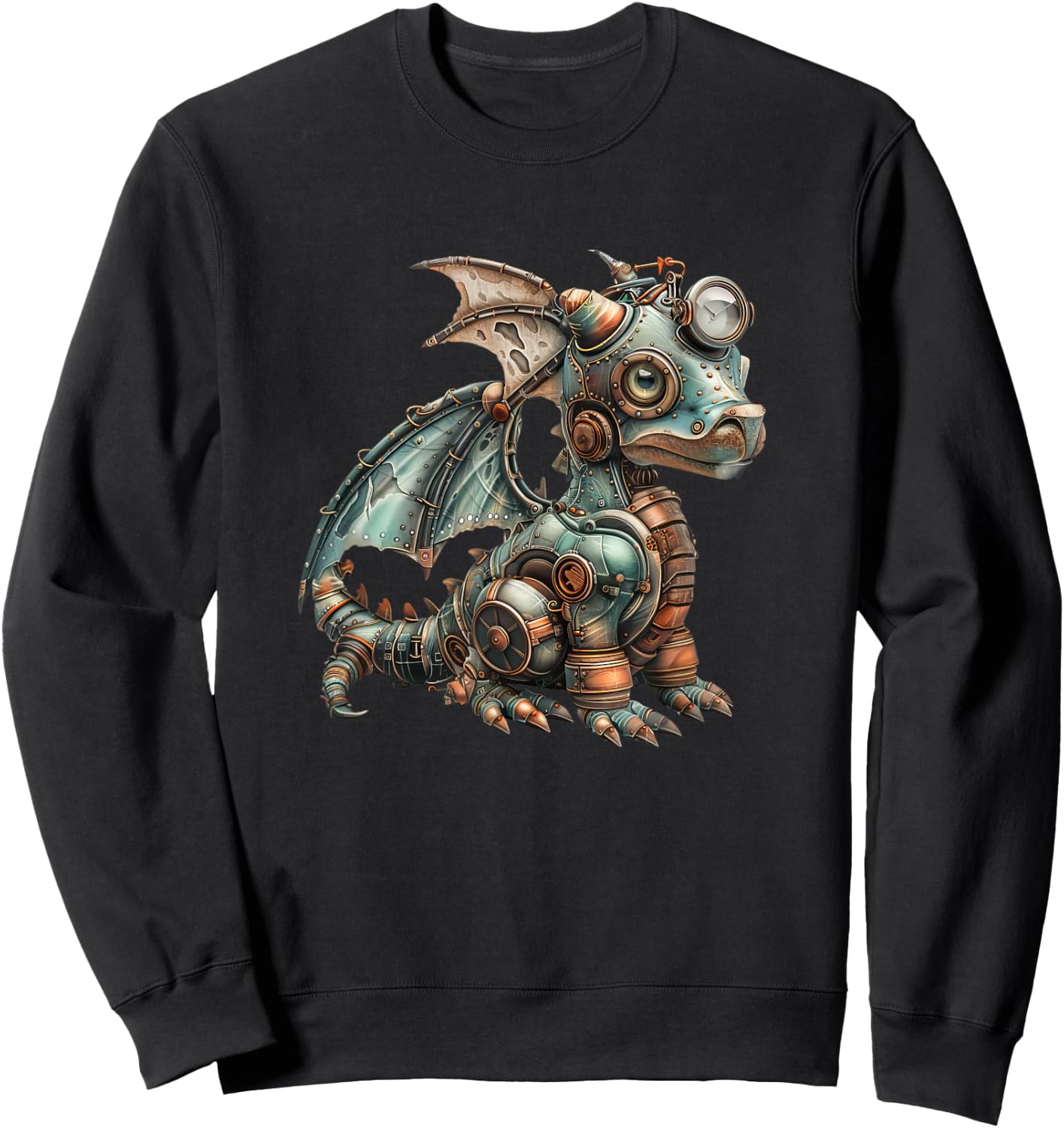 Dragon Steampunk Vintage Art Men Women Children Retro Sweatshirt - Sweatshirt | Black