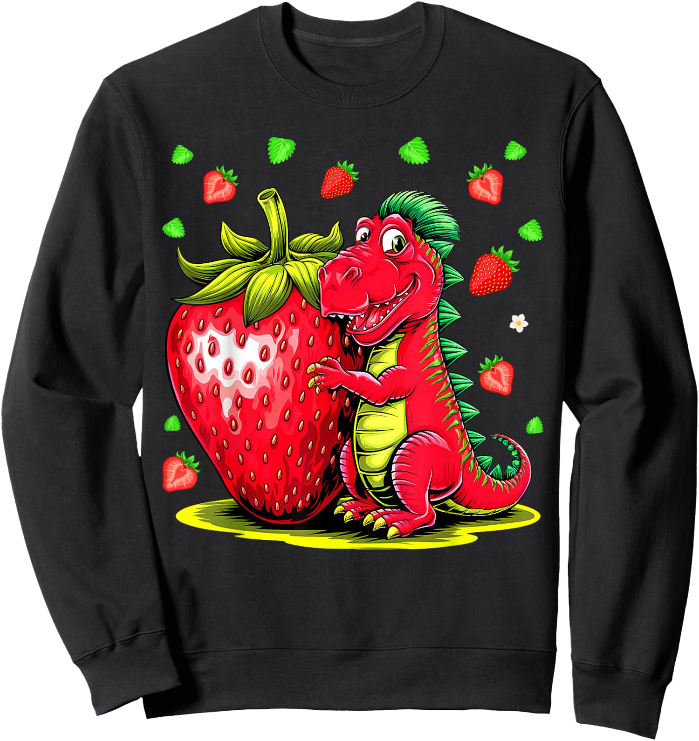 Cute Strawberry Summer Fruit Lover Dinosaur T Rex Boys Girls Sweatshirt - Sweatshirt | Black