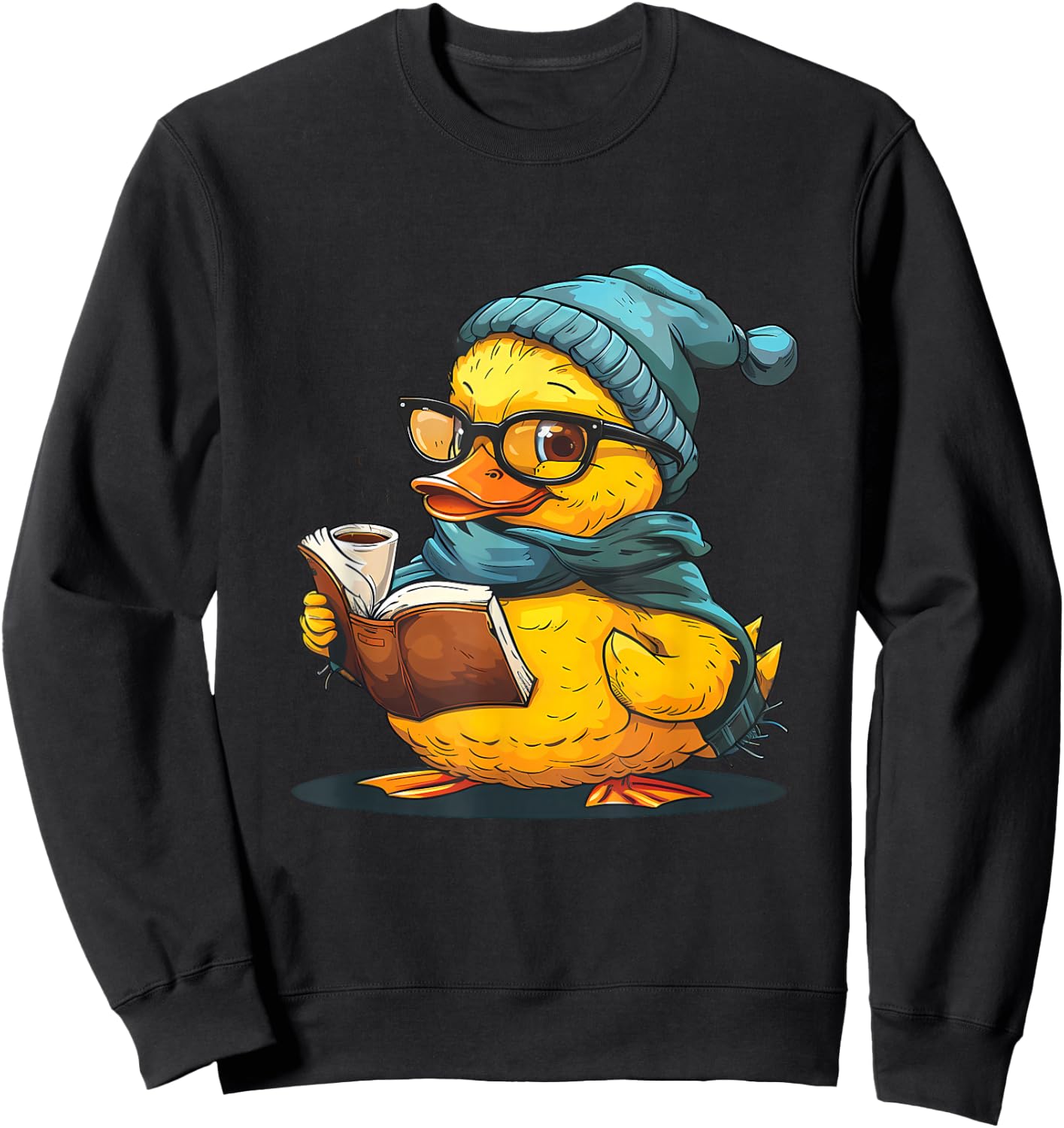 Rubber Duck Reading Book Rubber Duckie Reader Coffee Lover Sweatshirt - Sweatshirt | Black