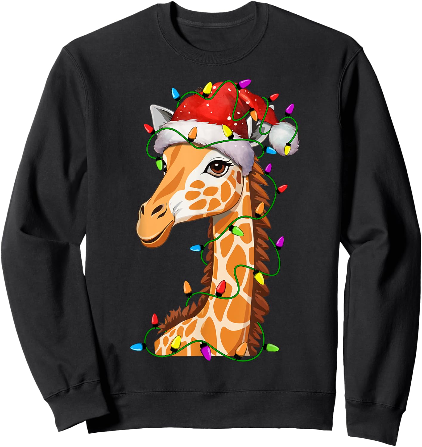 Giraffe Santa Christmas Tree Lighting Xmas Funny Sweatshirt - Sweatshirt | Black