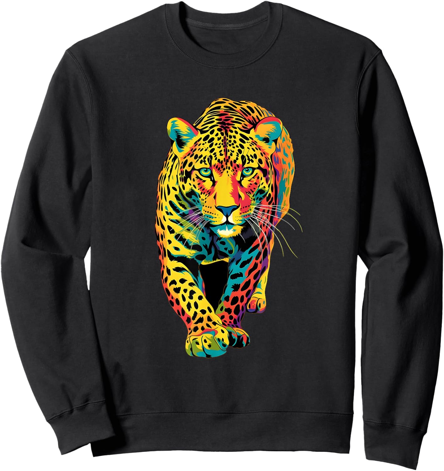 Colorful Rainbow Jaguar Abstract Graphic Sweatshirt - Sweatshirt | Black