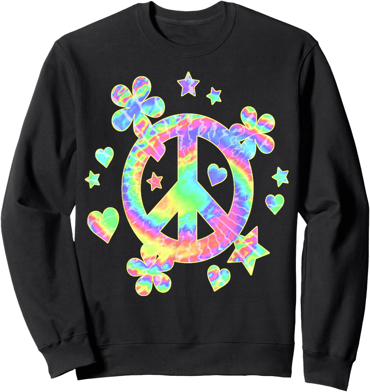 Tie-Dye Peace Sign Cute Love Colorful Tye Dye Hippie Flowers Sweatshirt - Sweatshirt | Black
