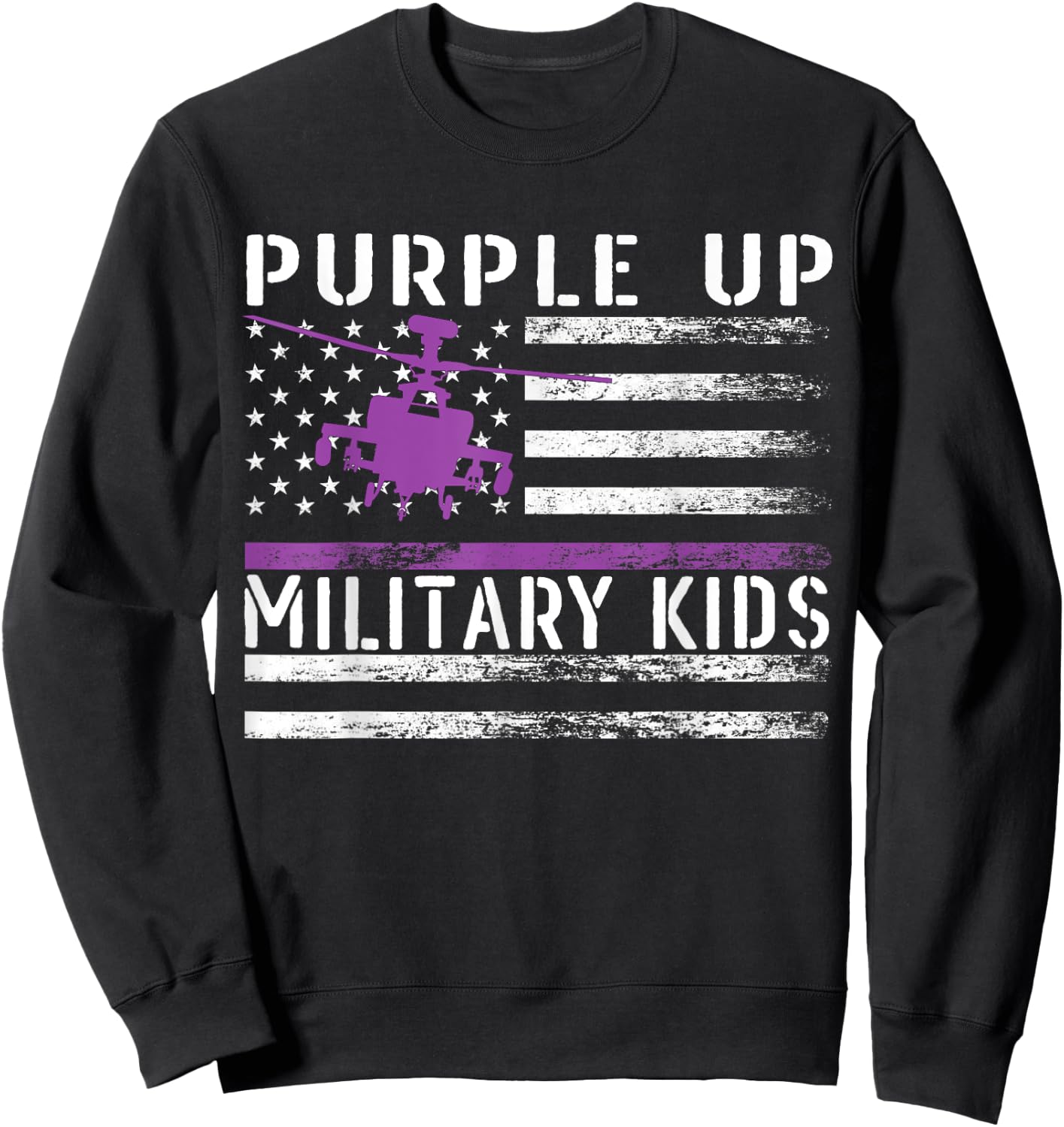 Purple Up Military Kids Helicopter Pilot Military Child Flag Sweatshirt - Sweatshirt | Black
