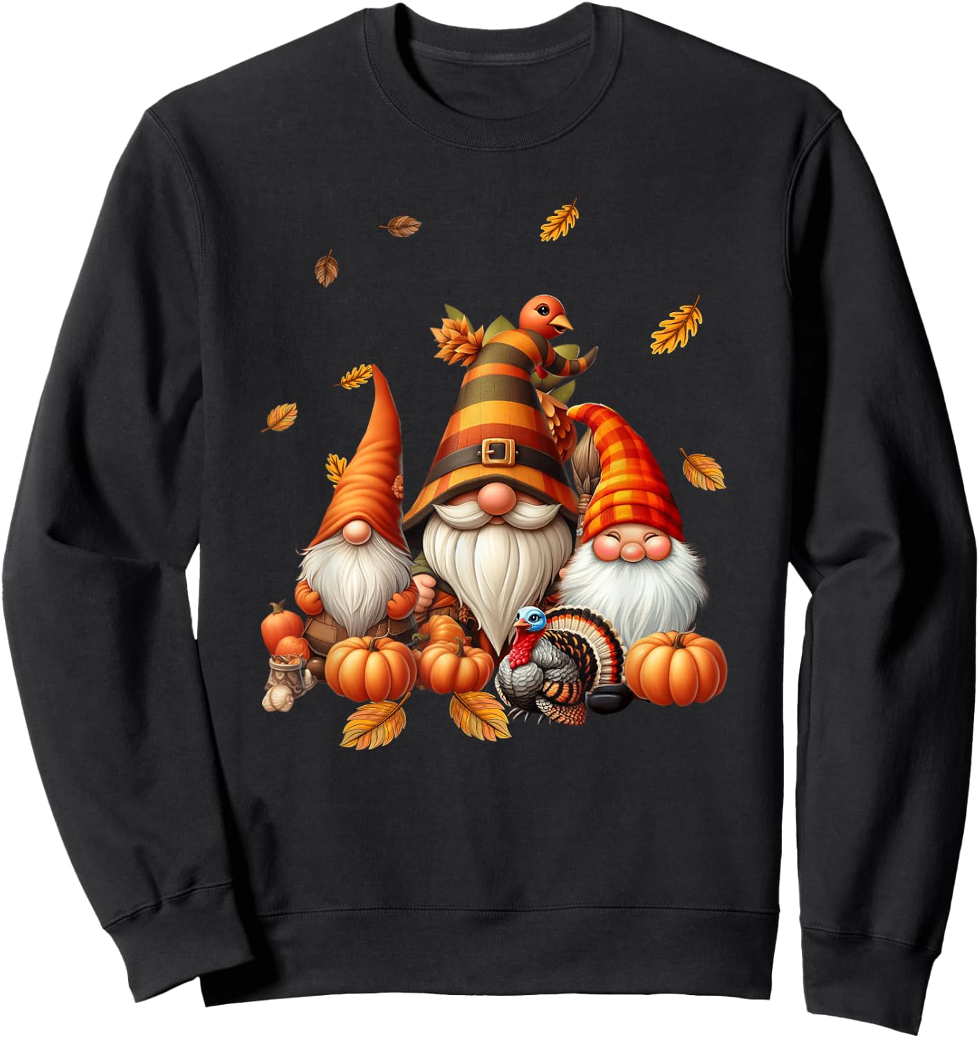 Fall Gnome Pumpkin Leaf Turkey Thanksgiving Autumn Gnomes Sweatshirt - Sweatshirt | Black