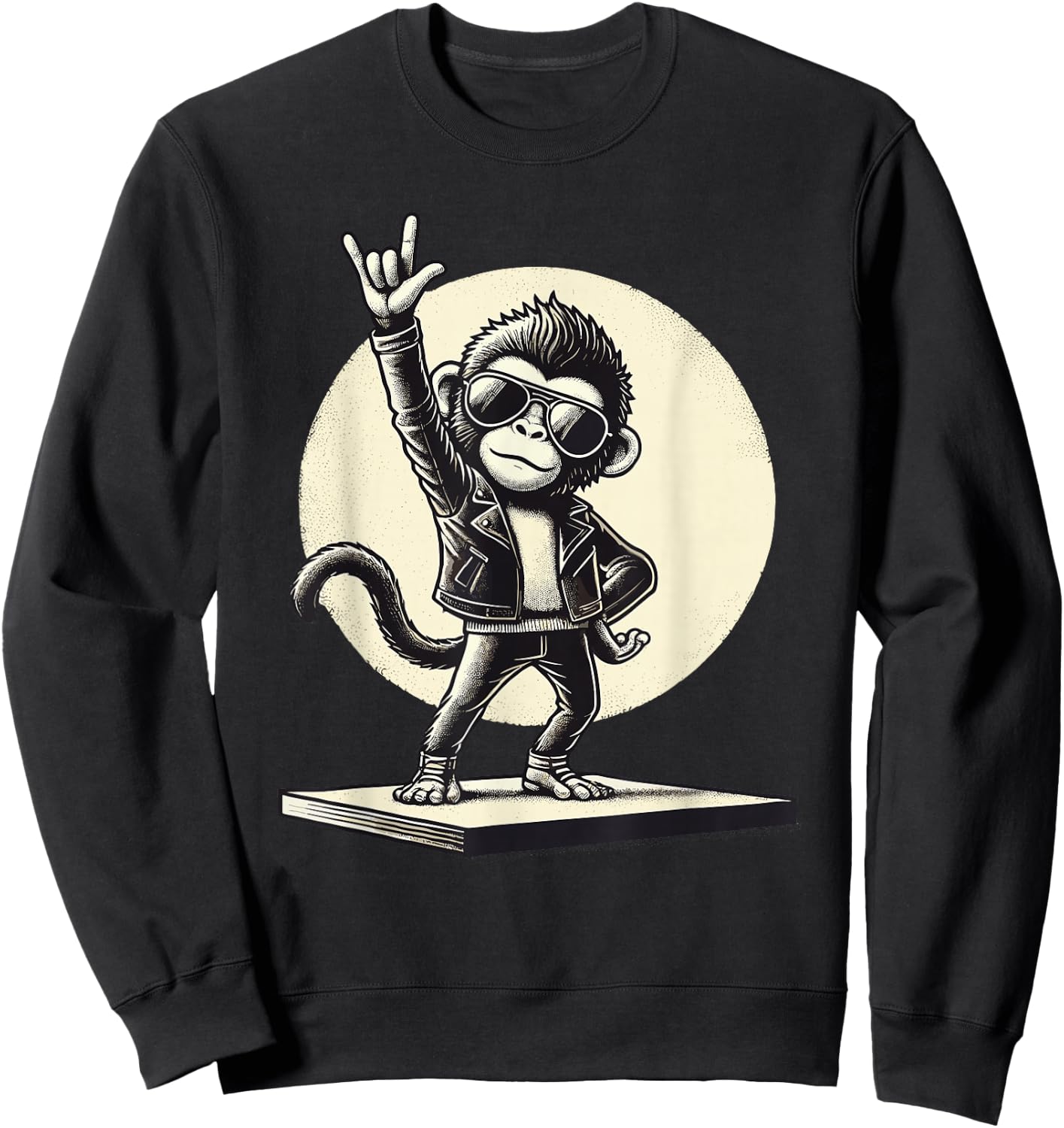 Rock Music, Funny Monkey, Rocker & Rock Hand, Heavy Metal Sweatshirt - Sweatshirt | Black
