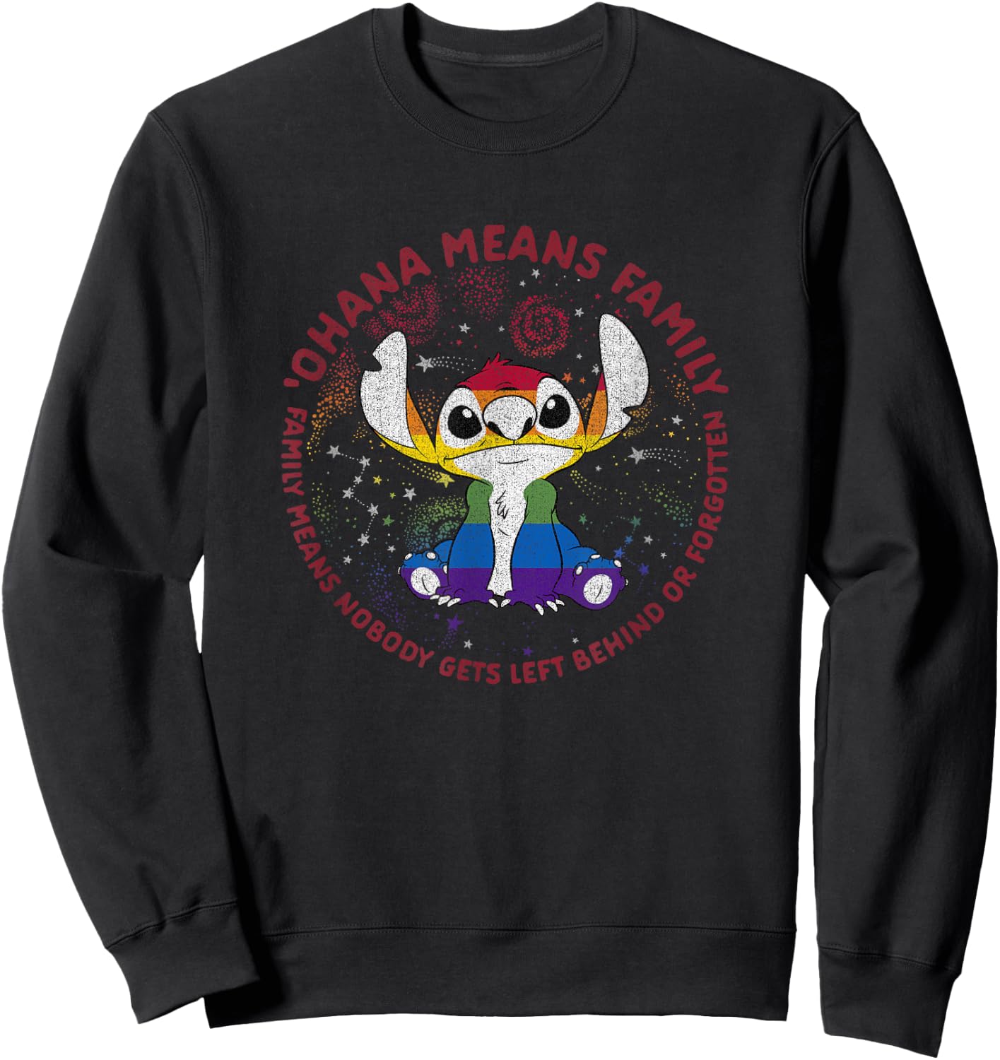 Disney Lilo & Stich Ohana Pride Circle Short Sleeve Sweatshirt - Sweatshirt | Black
