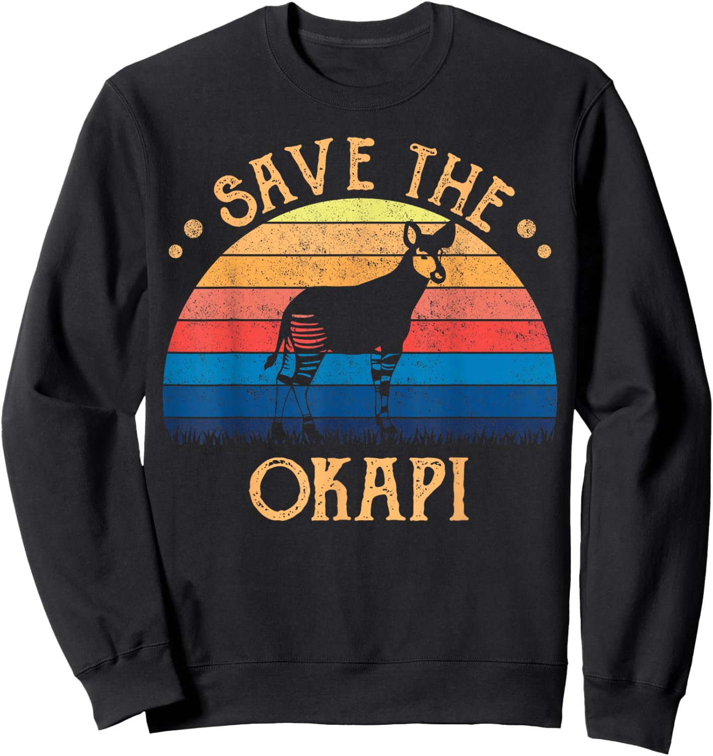 Vintage Retro Sunset Save The Okapi Sweatshirt - Sweatshirt | Black