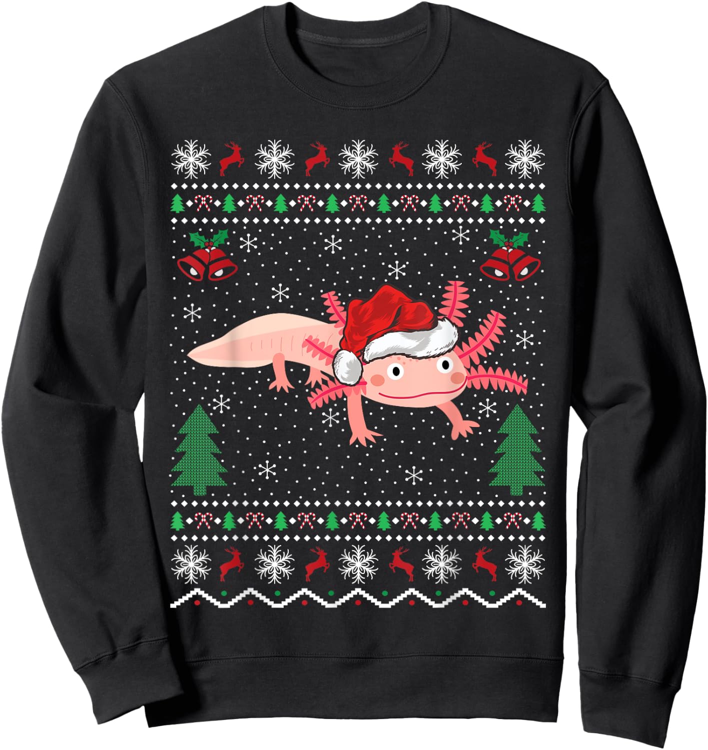Axolotl Lover Xmas Ugly Santa Hat Axolotl Christmas Sweatshirt - Sweatshirt | Black