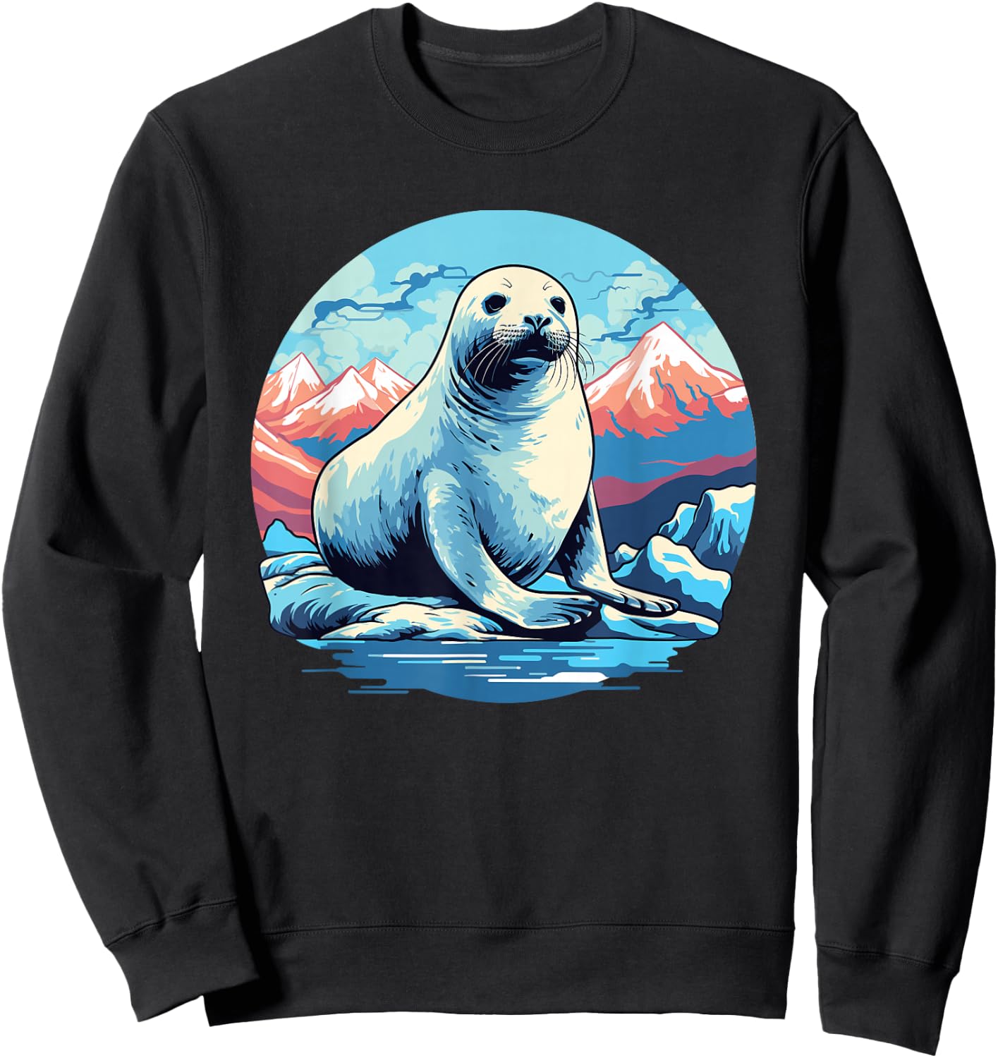 Harp Seal with Arctic Landscape, Harp Seal Sweatshirt - Sweatshirt | Black
