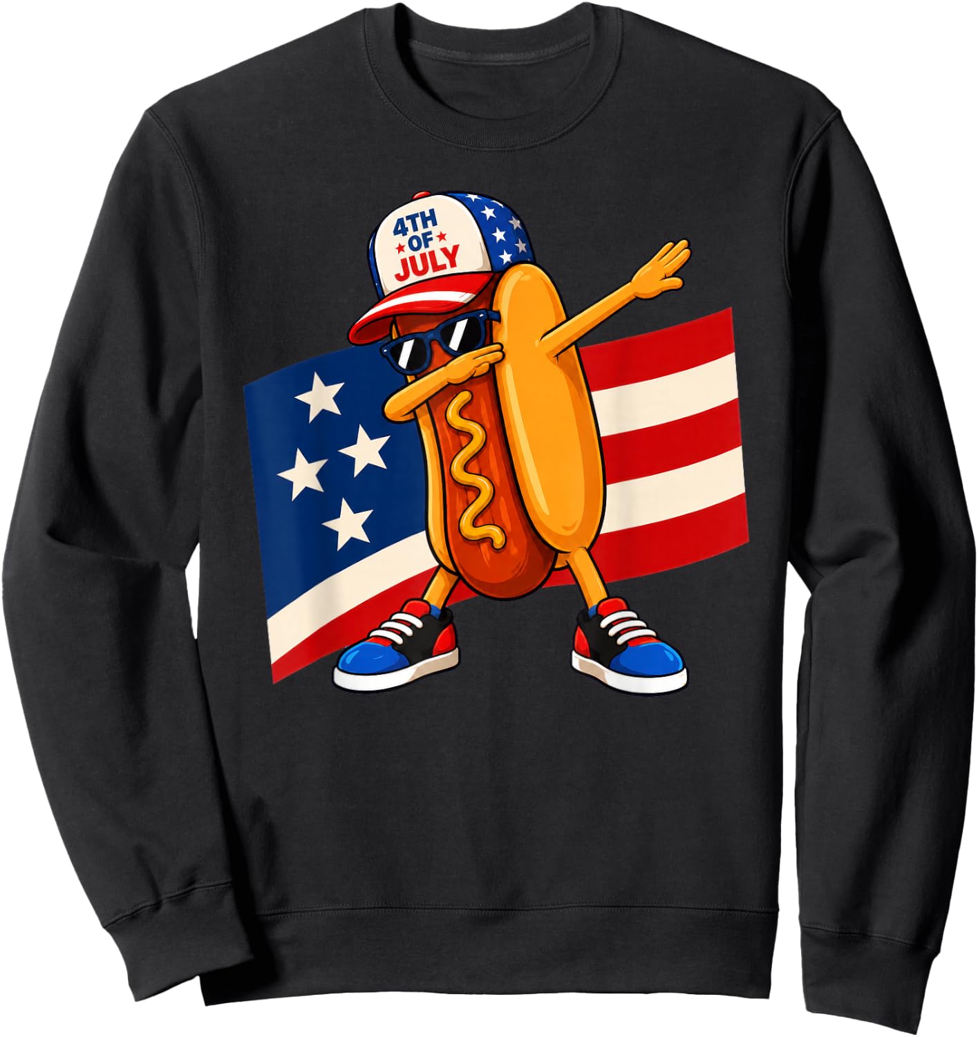 Dabbing Hot Dog USA Flag 4th of July Sweatshirt - Sweatshirt | Black