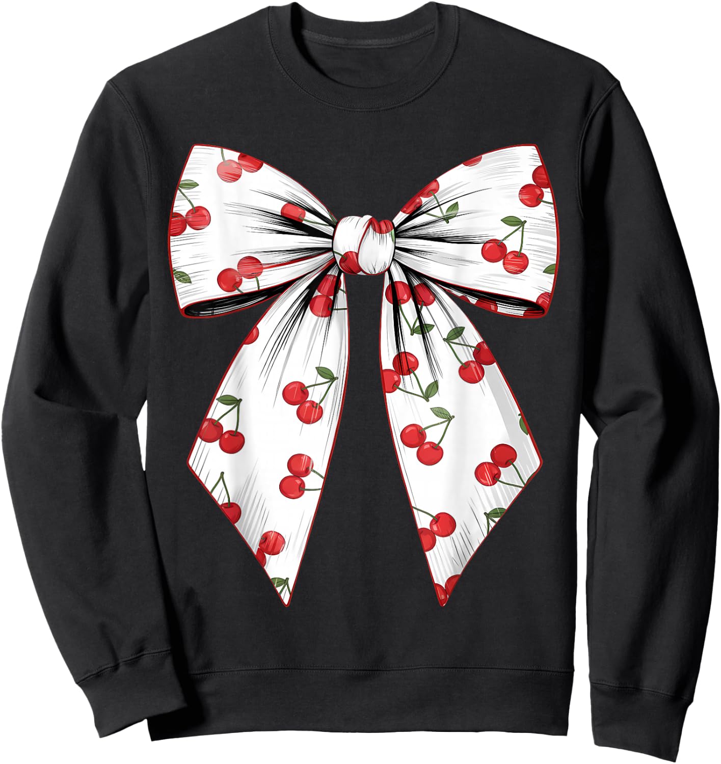 Cherry Coquette Bow Red Cherry Pattern Sweatshirt - Sweatshirt | Black