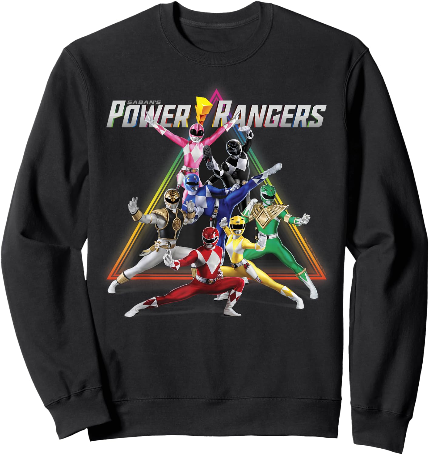 Power Rangers Rainbow Pyramid Retro Action Portrait Small Sweatshirt - Sweatshirt | Black