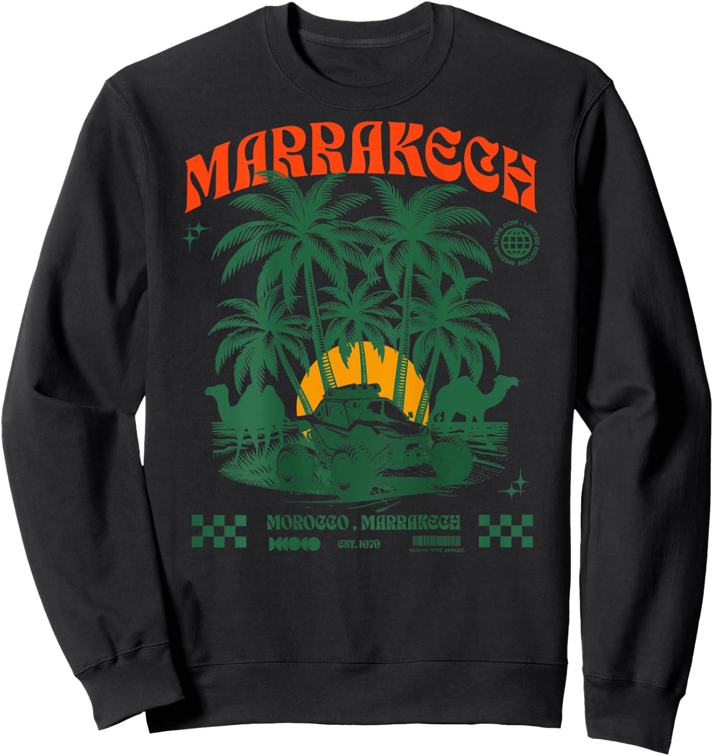 Marrakech Sunset Palm Trees Camel Morocco Lovers Sweatshirt - Sweatshirt | Black