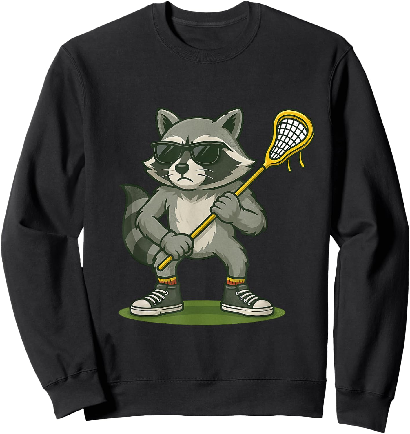 Funny Lacrosse LAX Raccoon Kids Men Women Lacrosse Player Sweatshirt - Sweatshirt | Black