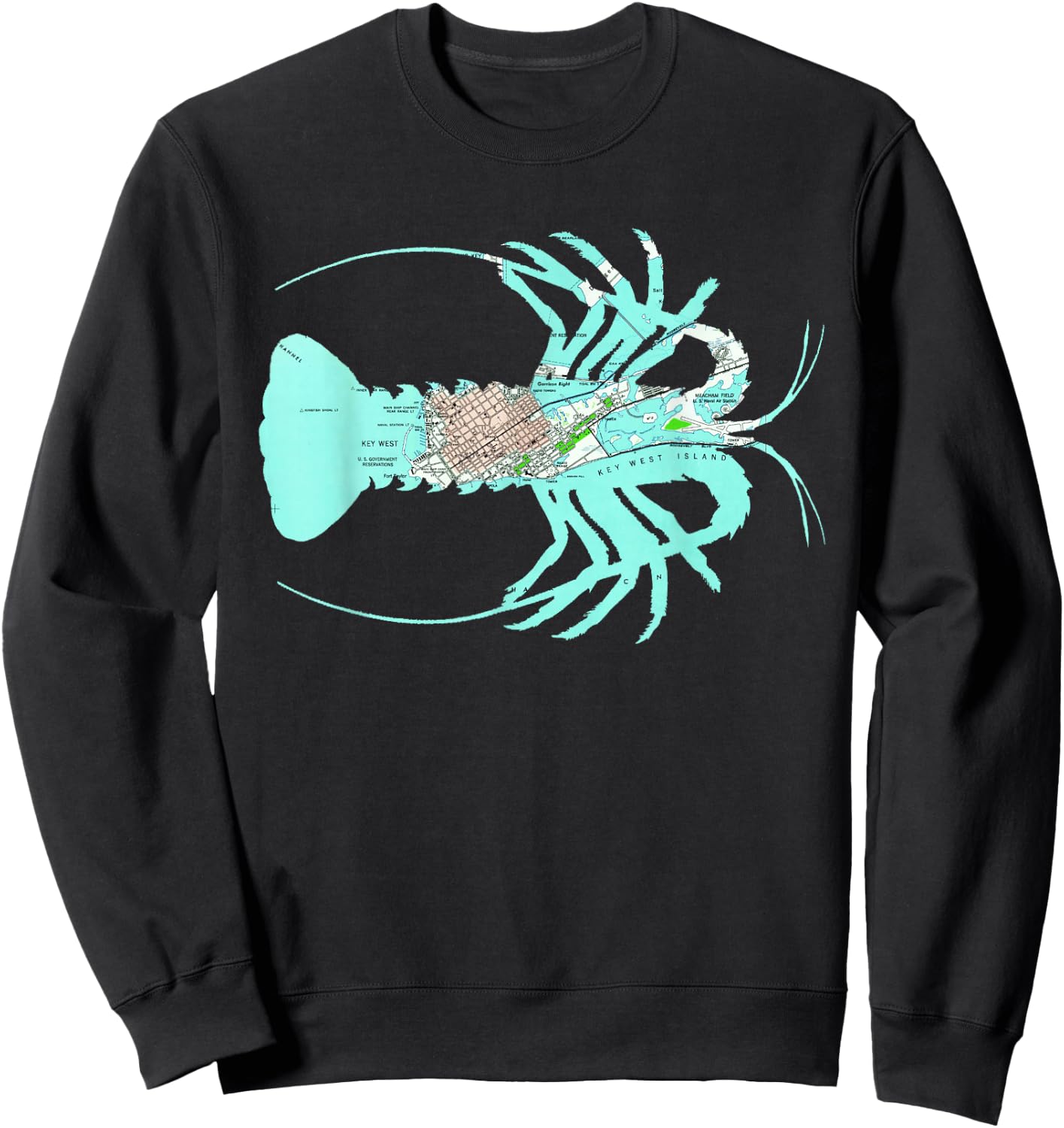 Key West FL Caribbean Spiny Lobster Map Silhouette Sweatshirt - Sweatshirt | Black