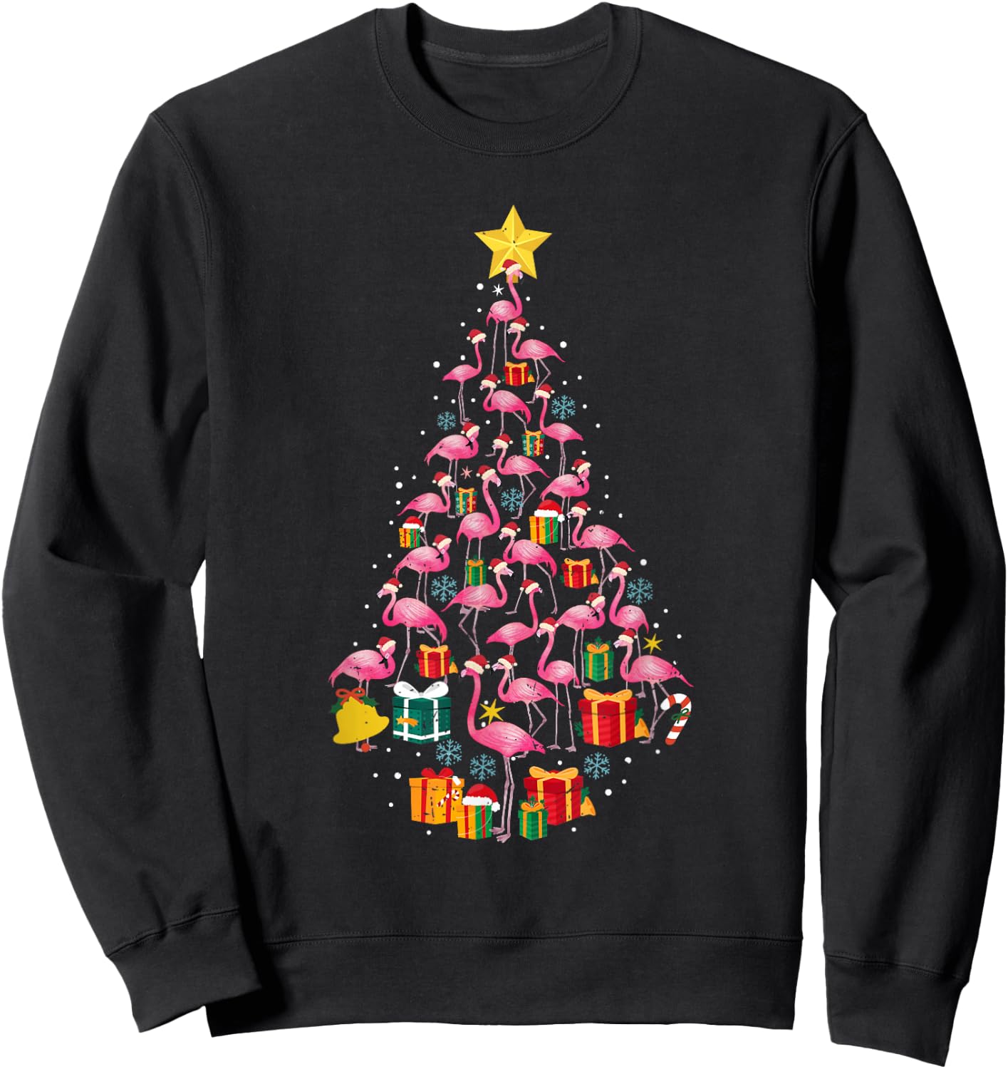 Pink Flamingo Santa Merry Christmas Tree Lights Girls Sweatshirt - Sweatshirt | Black