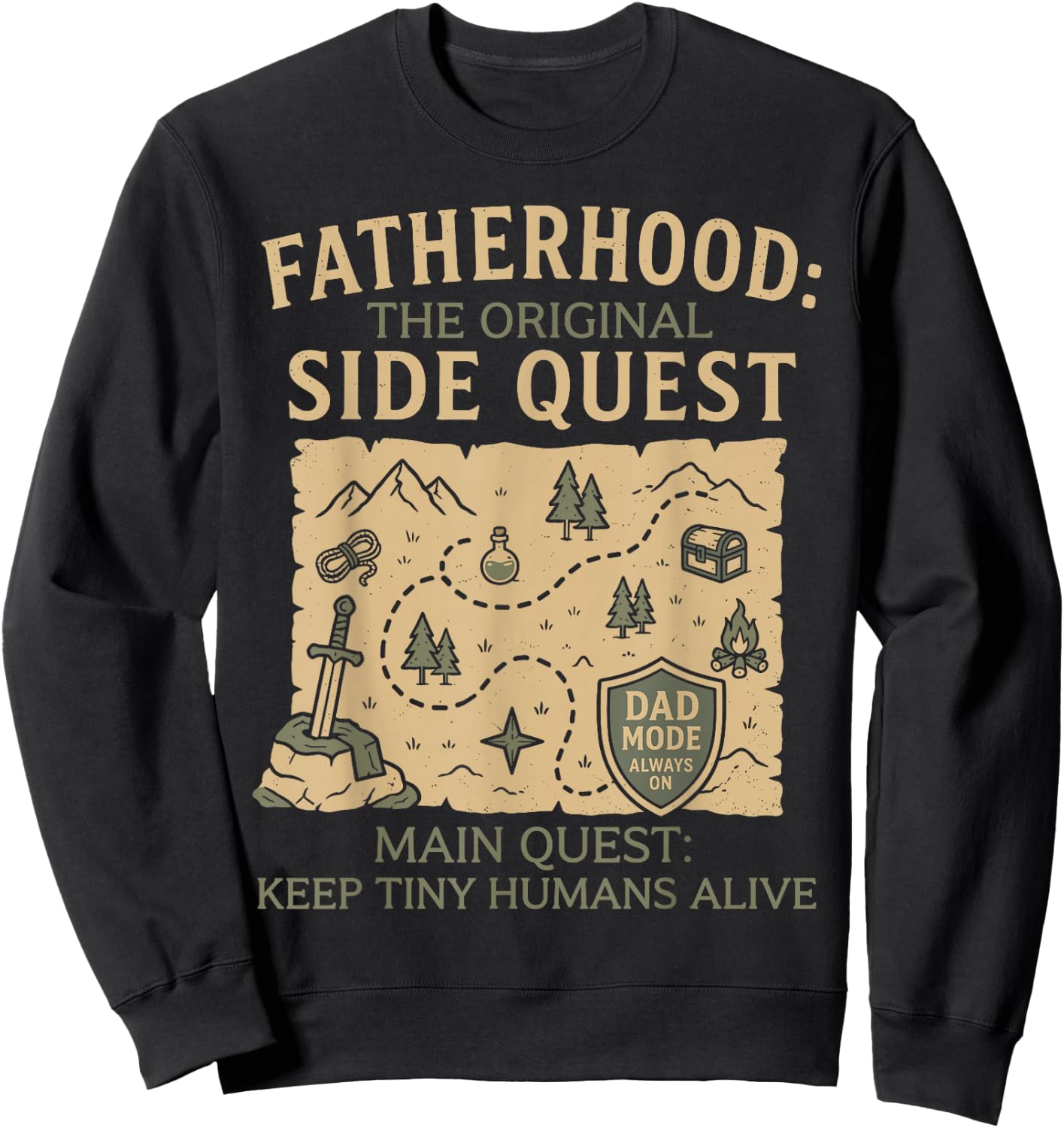 Funny Gamer Dad Fatherhood Side Quest Father's Day RPG Dad Sweatshirt - Sweatshirt | Black