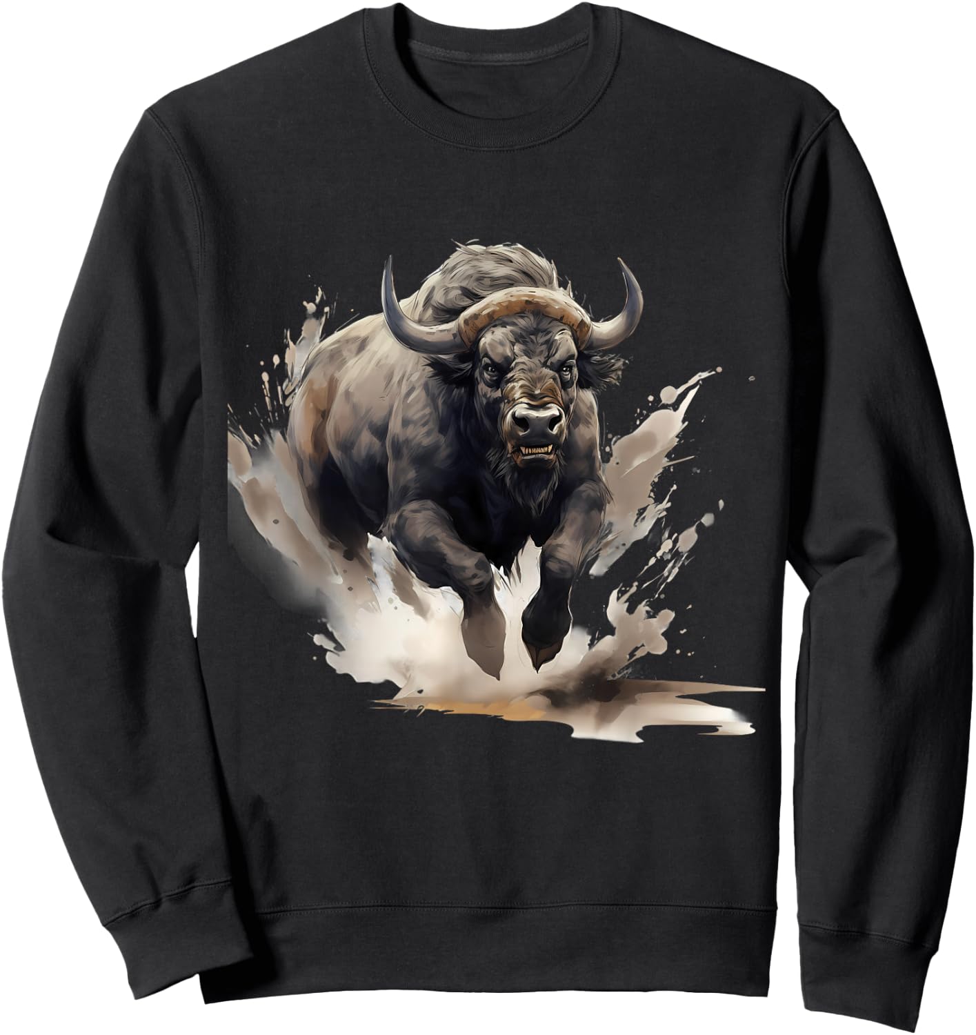 Buffalo Wildlife Safari Splash Bison Animal Art Nature Motif Sweatshirt - Sweatshirt | Black