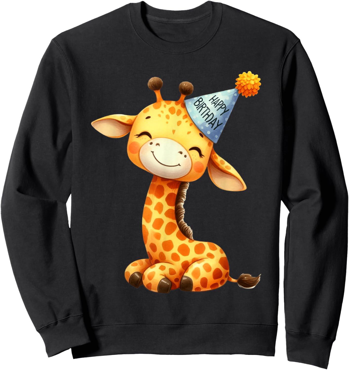 Cute Giraffe Happy Birthday Party Hat Kids Sweatshirt - Sweatshirt | Black