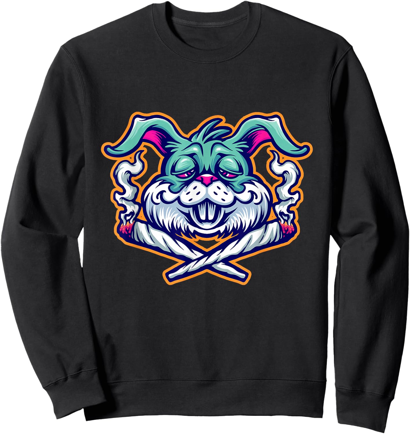 Marijuana Smoking Bunny Rabbit Just Chilling Weed Stoner 420 Sweatshirt - Sweatshirt | Black