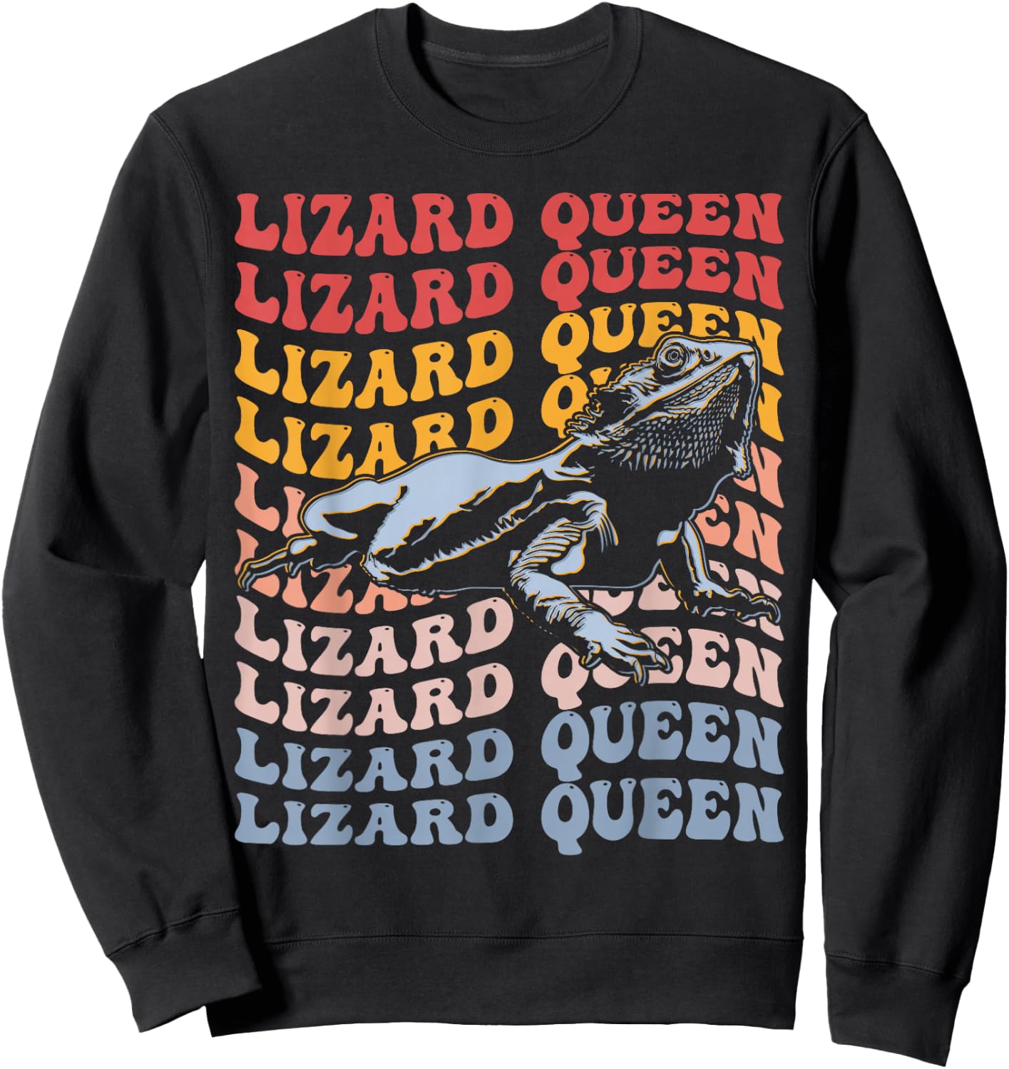 Lizard Queen Groovy Bearded Dragon Lizard Lover Girl Queen Sweatshirt - Sweatshirt | Black