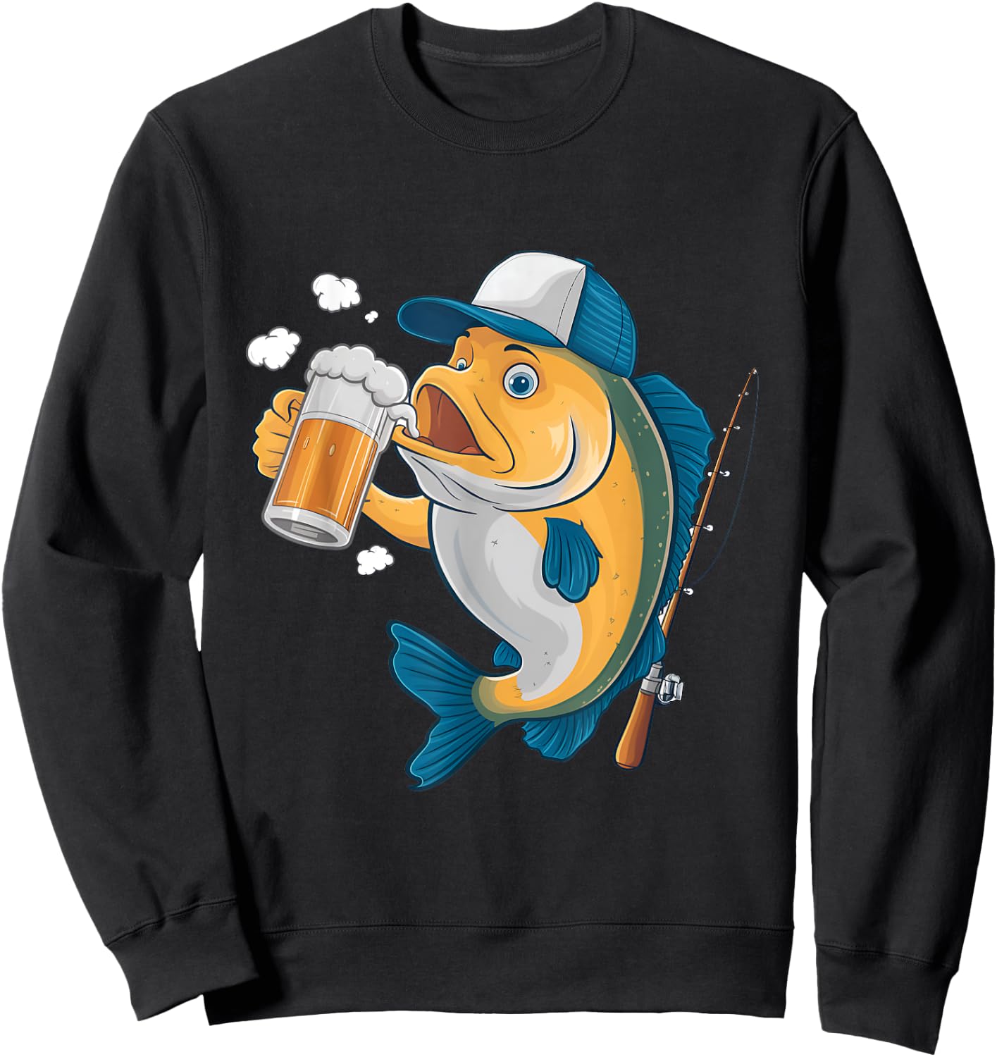 A fish drinking beer wearing a cap Design Sweatshirt - Sweatshirt | Black