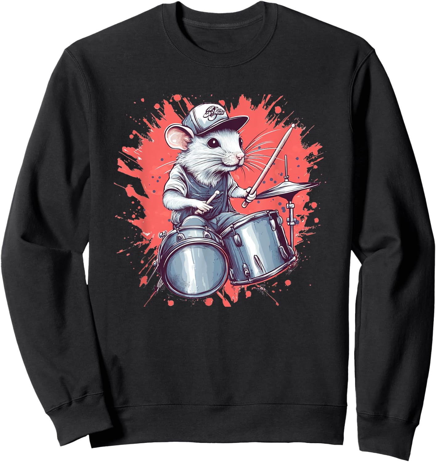 Costume drôle de batteur de rat blanc pour les amateurs de souris et de batterie Sweatshirt - Sweatshirt | Black
