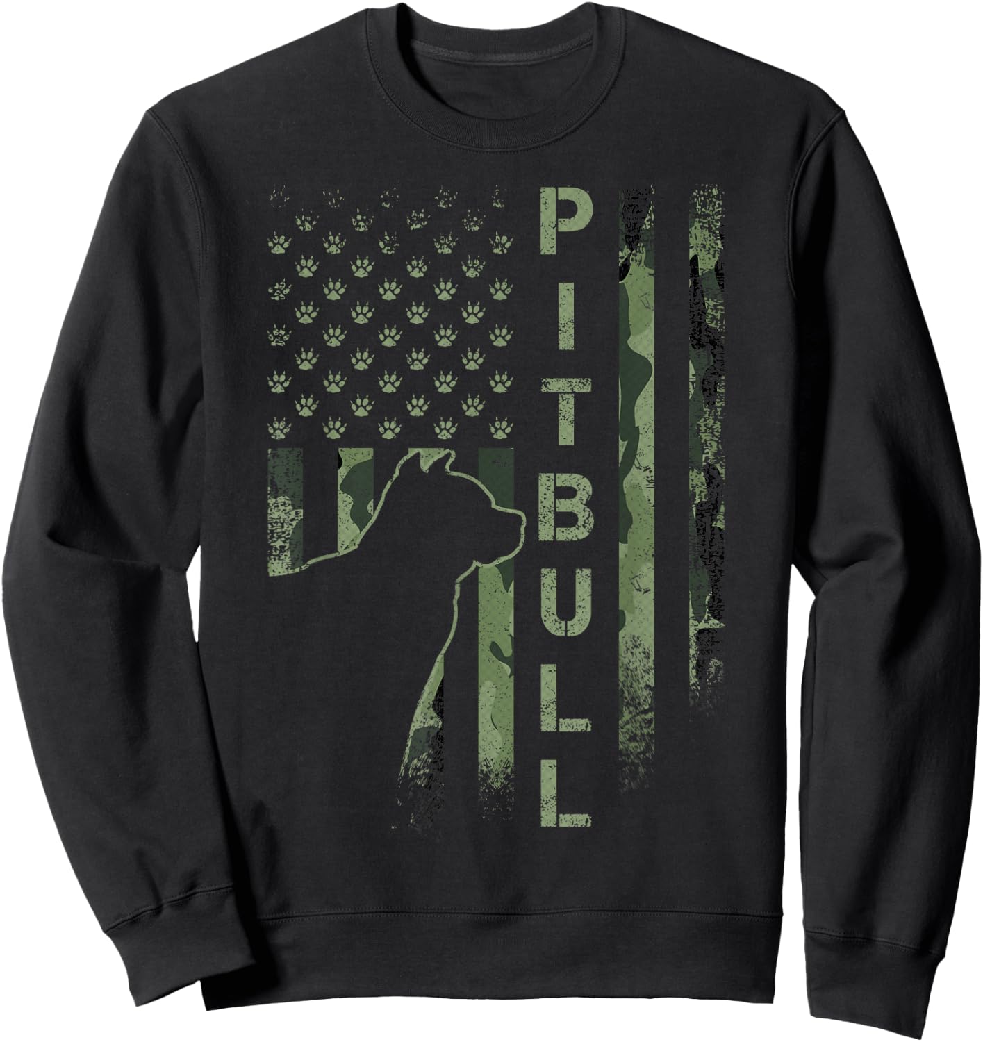 Vintage USA American Camo Flag Pitbull Dog Silhouette Pittie Sweatshirt - Sweatshirt | Black