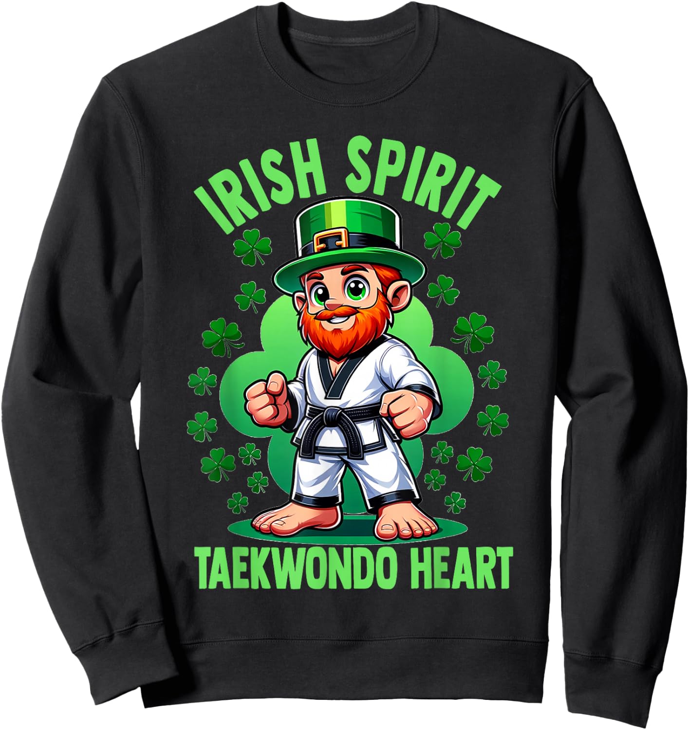 St Patricks Day Martial Arts Irish Spirit Taekwondo Heart Sweatshirt - Sweatshirt | Black