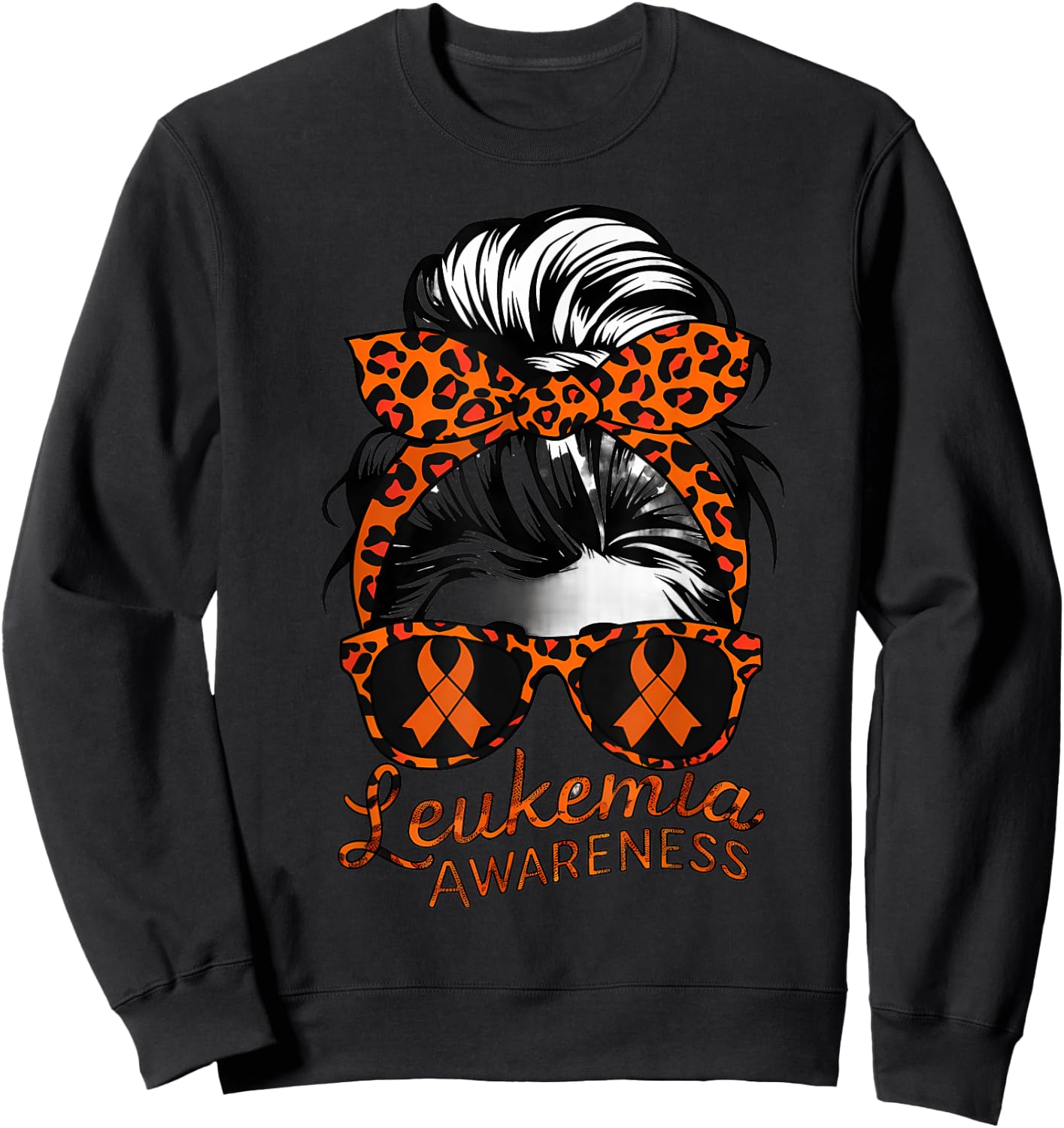 Leukemia Cancer Awareness Girl Head Scarf Orange Ribbon Sweatshirt - Sweatshirt | Black