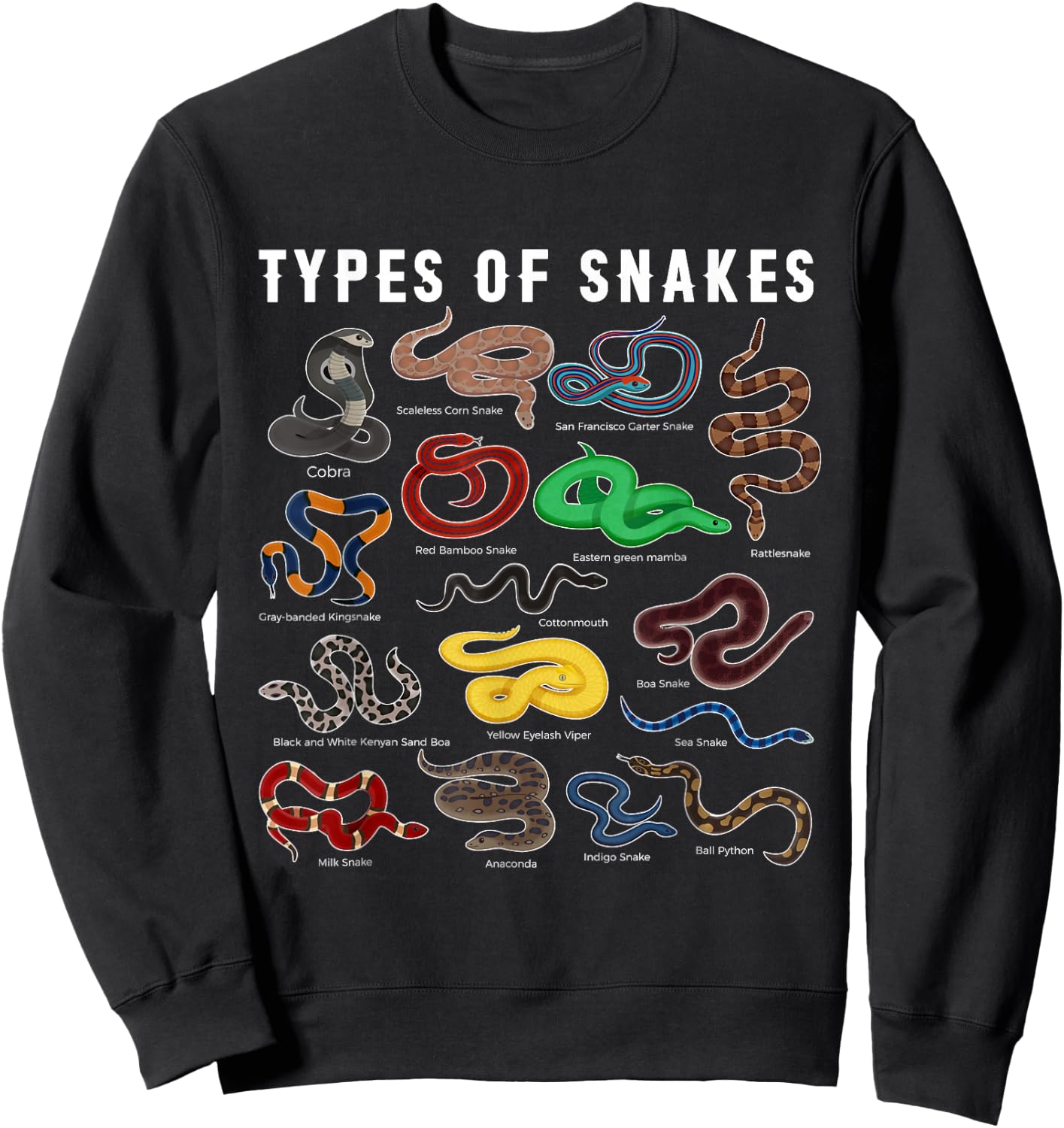 Types of Snakes Shirt SNAKE Species Types of Snake Sweatshirt - Sweatshirt | Black