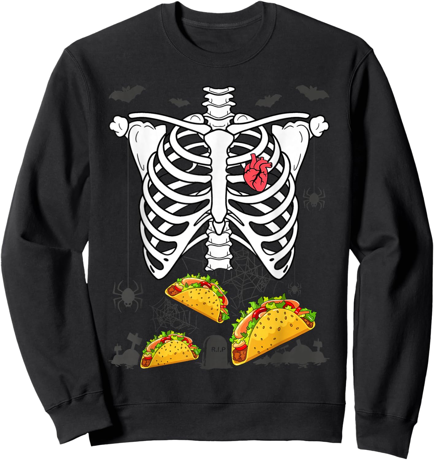 Halloween Dad Skeleton Taco Belly Funny Pregnancy Couple Men Sweatshirt - Sweatshirt | Black