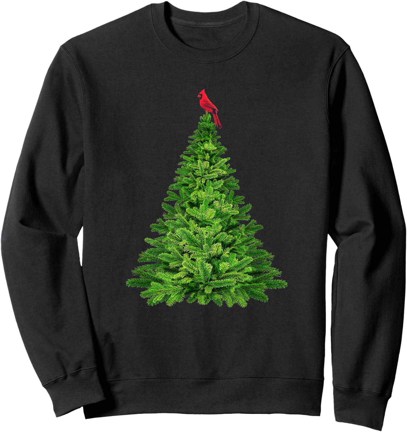 Cardinal Red Bird in Pine Tree Christmas Sweatshirt - Sweatshirt | Black