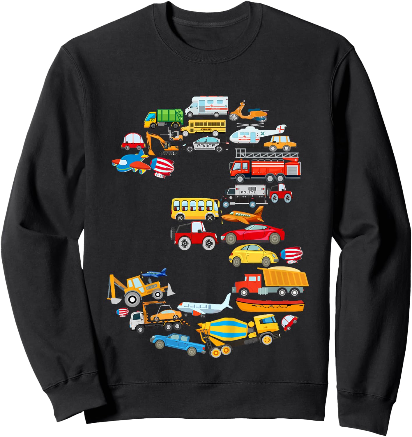 Boys 3rd Birthday Cars Vehicles Fire Engine Sweatshirt - Sweatshirt | Black