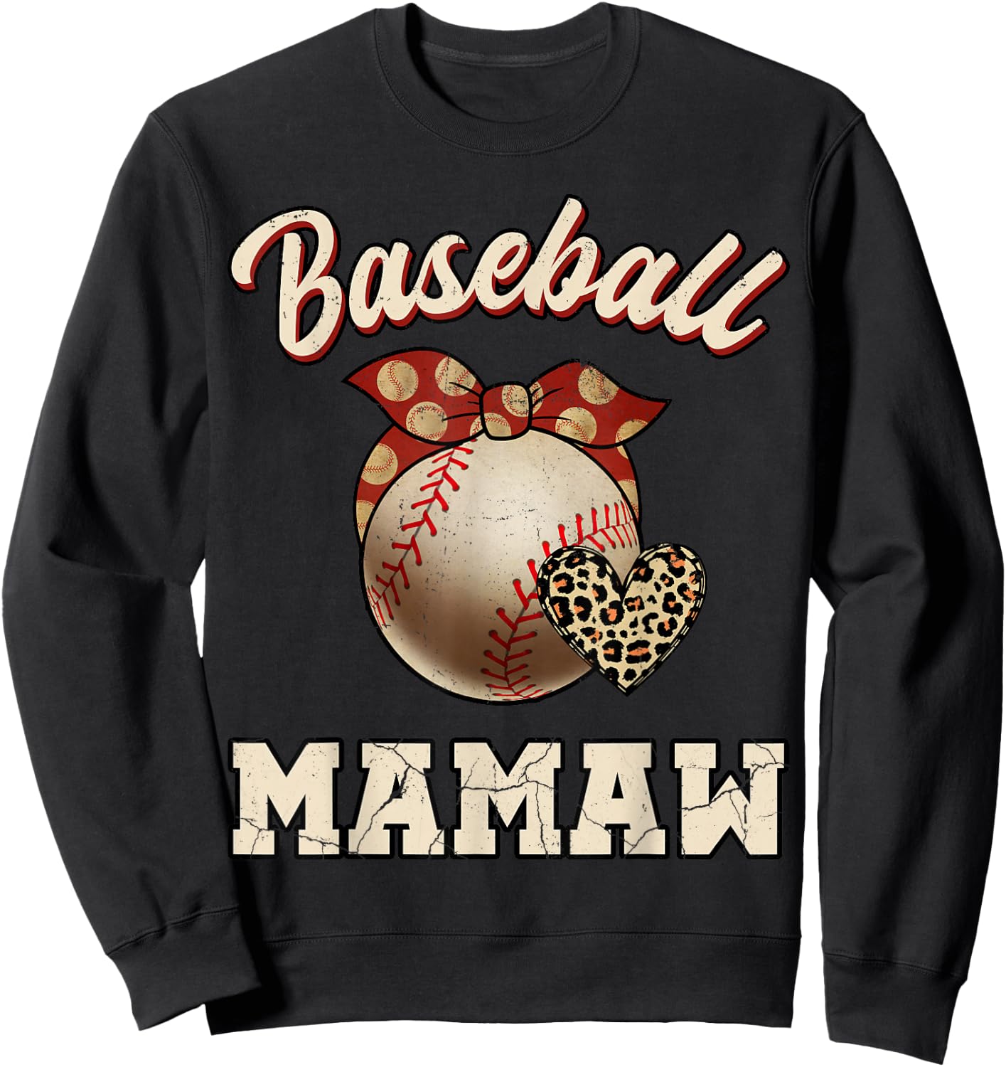 Baseball Mamaw Bandana Leopard Heart Fans Mother's Day Sweatshirt - Sweatshirt | Black