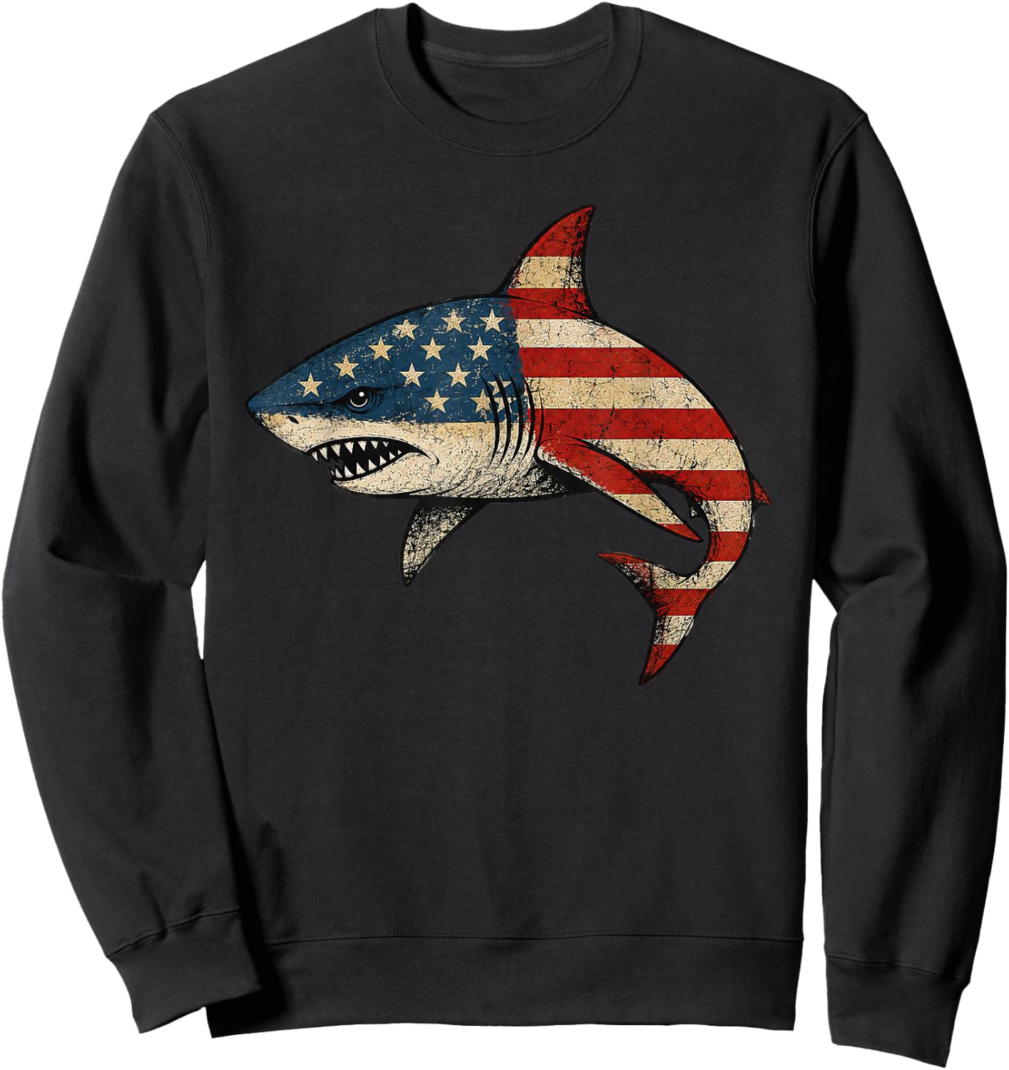 American Flag Shark 4th of July Sweatshirt - Sweatshirt | Black