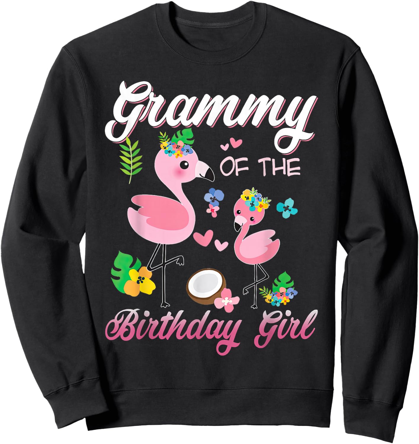 Grammy of the Birthday Girl Flamingo Family Matching Sweatshirt - Sweatshirt | Black