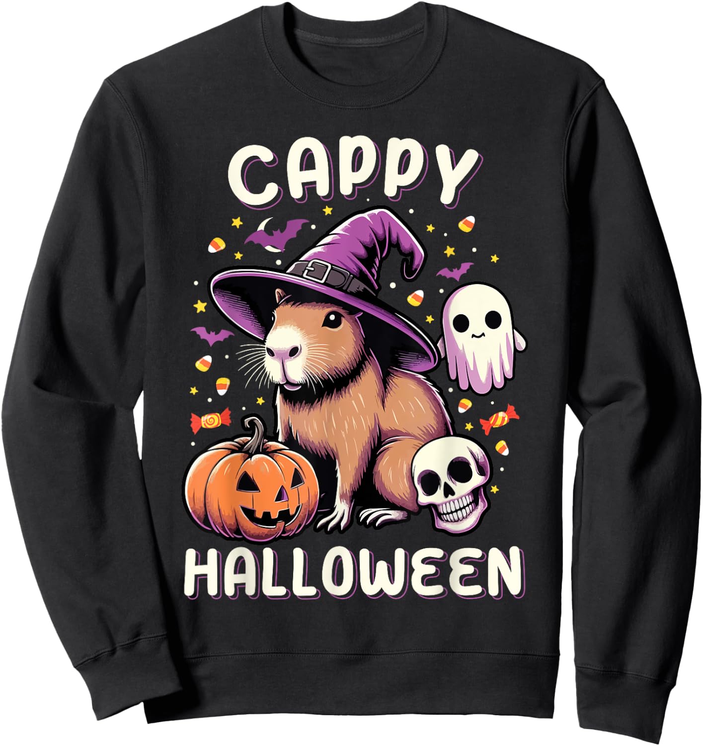 Cappy Halloween Costume Pumpkin Funny Capybara Halloween Sweatshirt - Sweatshirt | Black