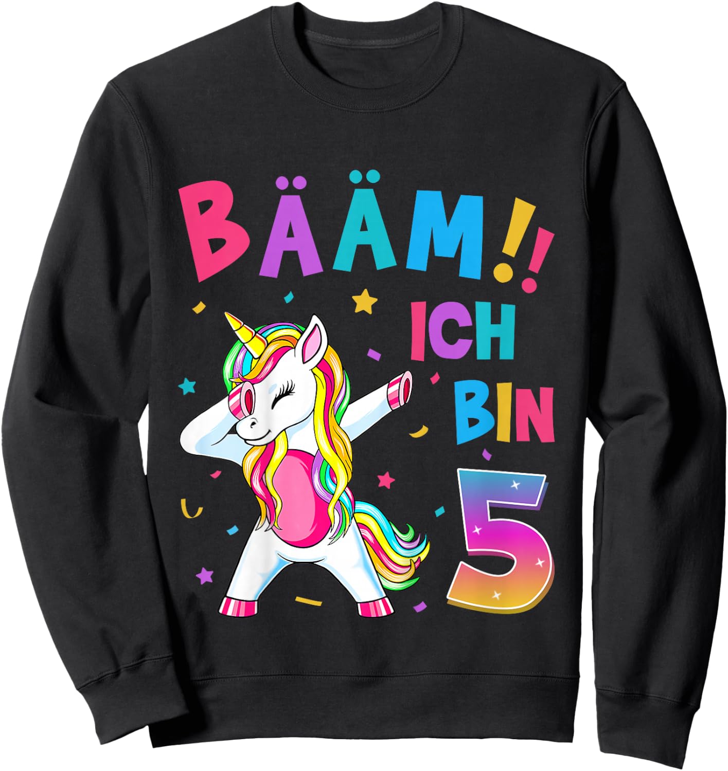 Children's 5th Birthday Girl 5 Years Old Dancing Funny Unicorn , black Sweatshirt - Sweatshirt | Black